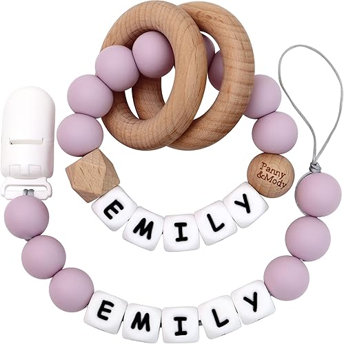 Panny Mody Clip personalizado para cochecito y juguete agitador con nombre lila