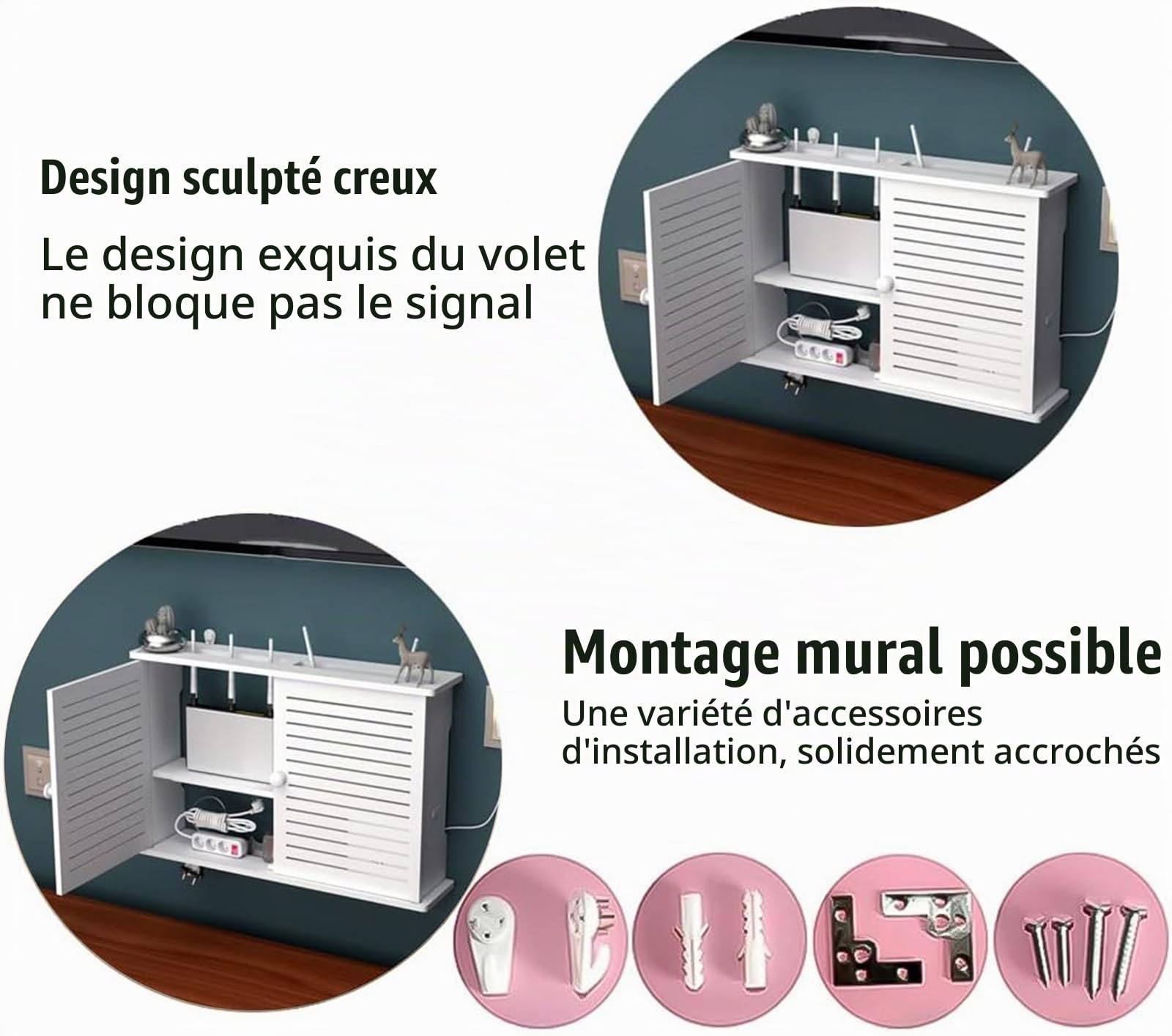 Rangement Box Internet, Boite de Rangement pour Routeur WiFi, Étagère de Routeur Murales, D'étagère Flottante, TV Décodeur Boîte de Rangement Murale