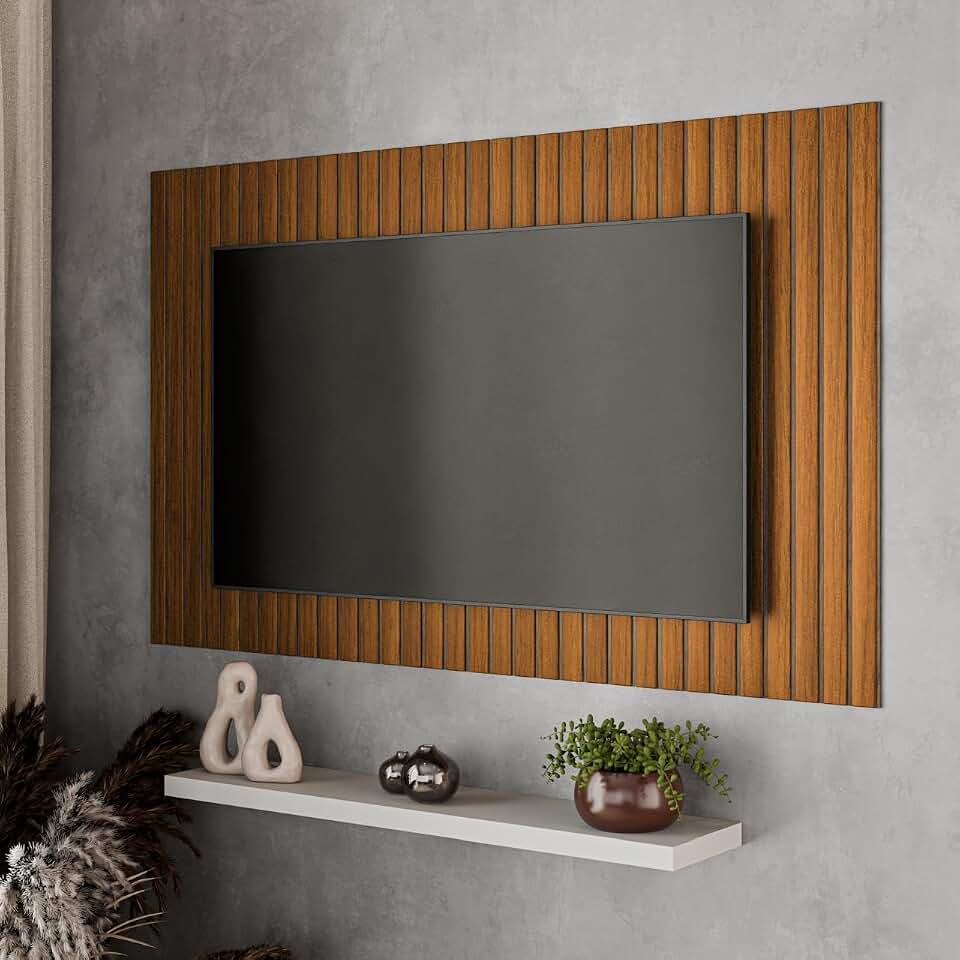 Painel TV Ripado MDF Placa Auto Colante (Nature Freijo, TV 40-43 Pol)