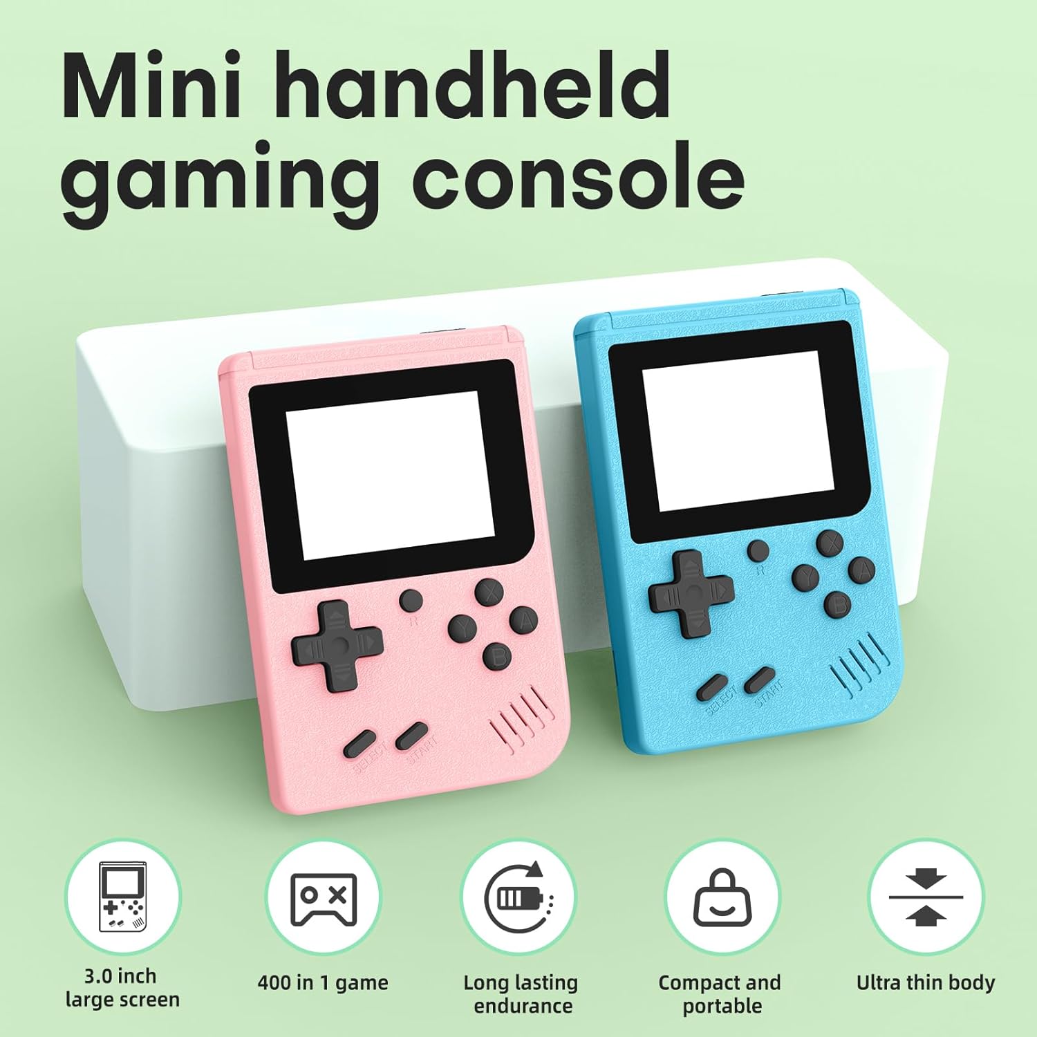 Retro Handheld Game, 3.0 inch LCD Screen Portable Gaming, 1020mAh Rechargeable Battery, Mini Electronic Gaming Player Xmas Birthday-Pink image 2 of 8 B0FCYFXLB5