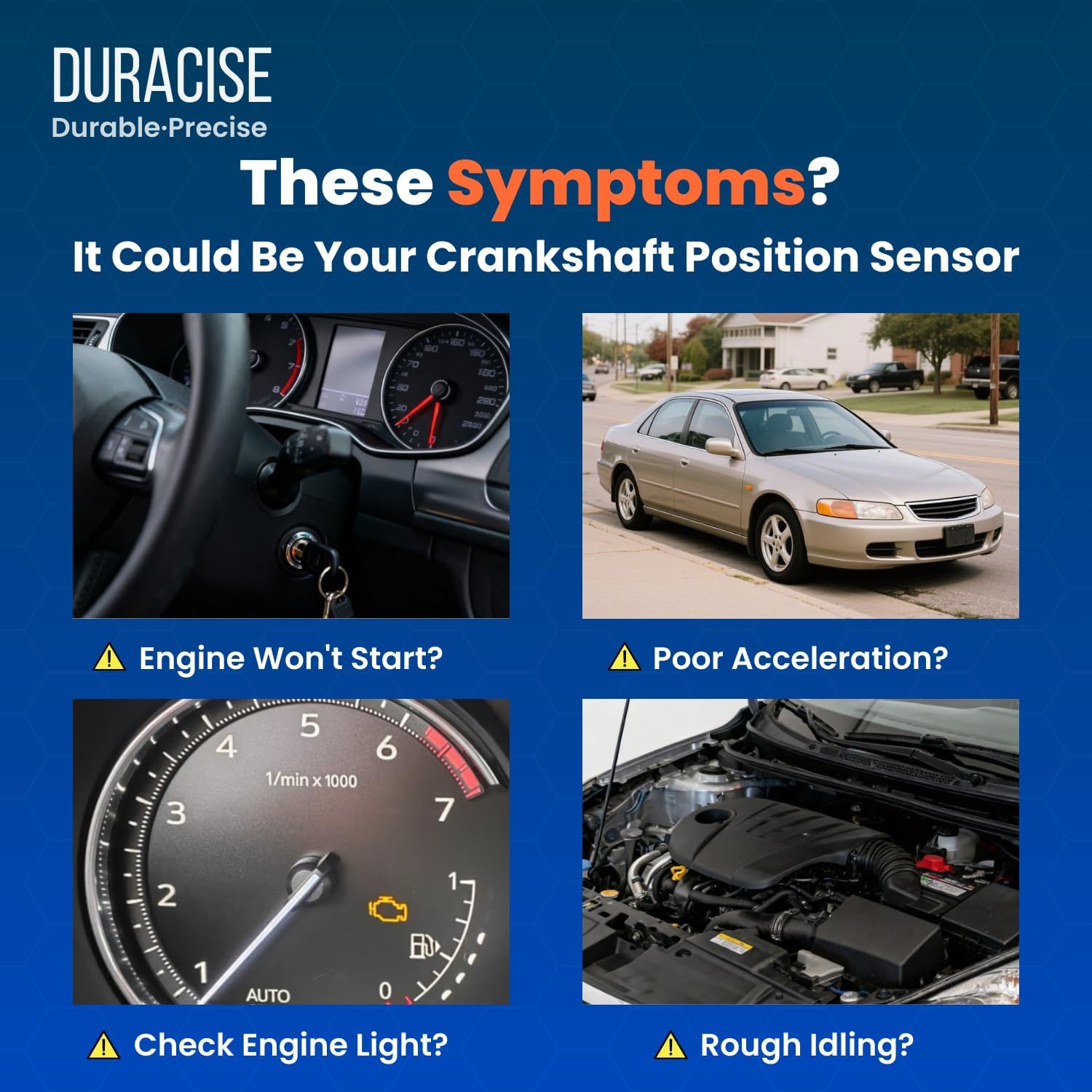 DURACISE Crankshaft Position Sensor Fits 2003-2007 Honda Accord 2.4L, 2006-2011 Civic 1.8L, 2003-2011 Element 2.4L, 2006-2008 Fit 1.5L & 2007-2013 Acura RDX 3.5L, 2004-2008 TSX 2.4L, OEM 37500-RAA-A01