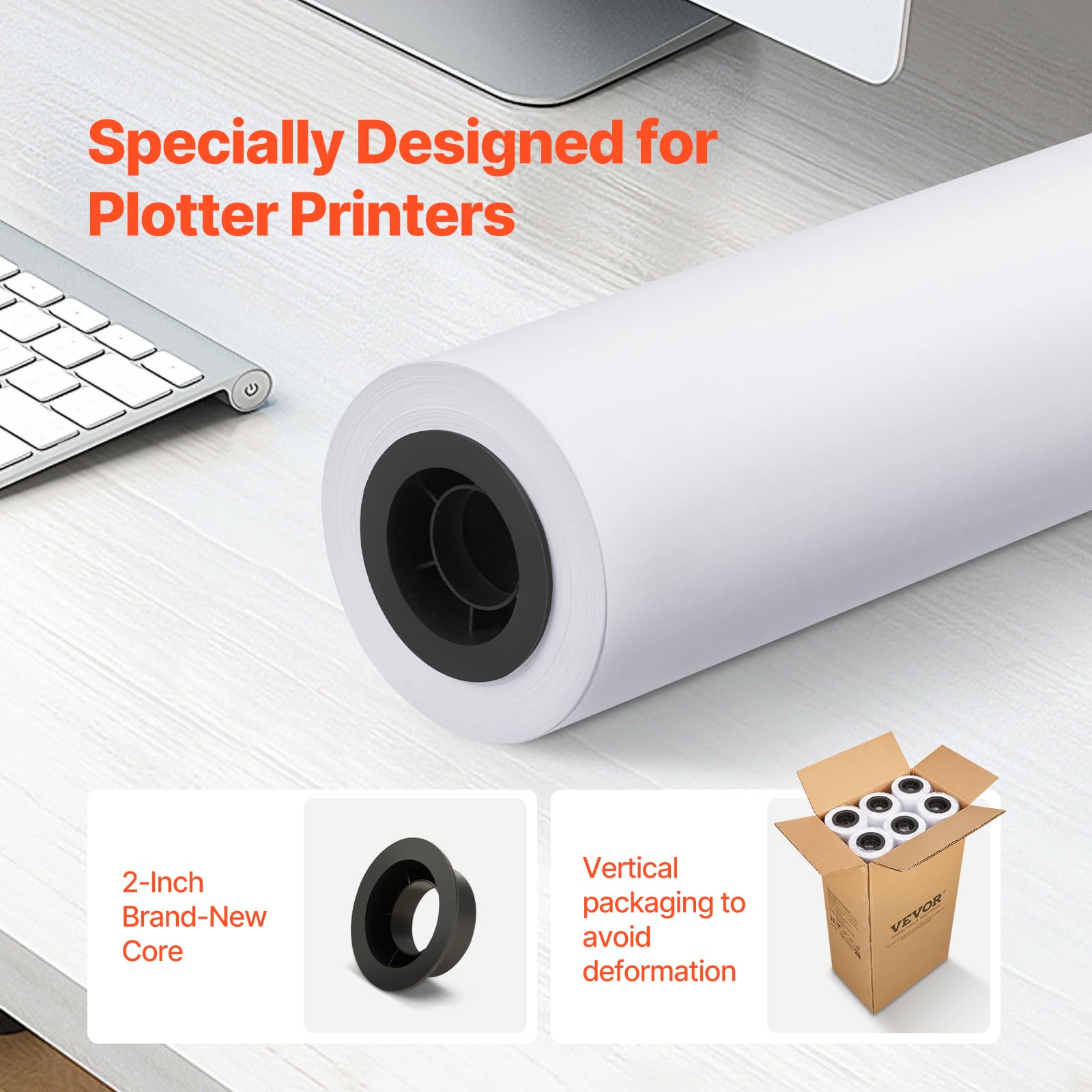 VEVOR Großformatpapier Plotterpapier 45,7 m x 61 cm 6 Rollen CAD-Bond-Rollen mit 50,8 mm Kern, Zeichenrollen für CAD-Zeichnungen, technische Pläne, GIS-Karten und Architekturentwürfe