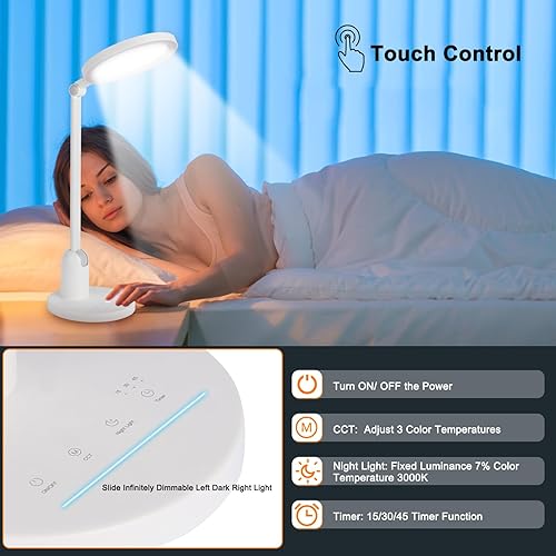 Miniatura 6 de Lámpara de escritorio LED para oficina en casa, lámpara de mesa regulable que cuida los ojos, lámpara portátil con temporizador de 3 velocidades y