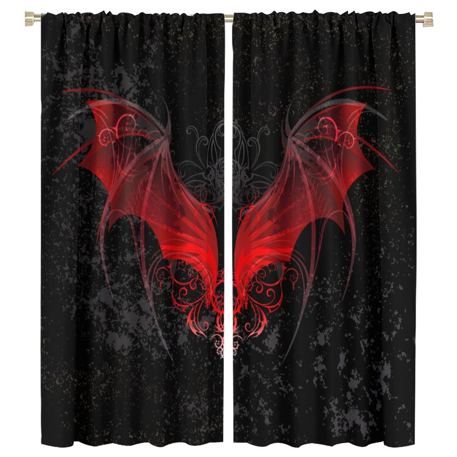 HZOHNAGO Gothic Curtains Red Bat Pattern Blackout Print Rod Pocket Window Drapes for Bedroom Living Room 42x45in