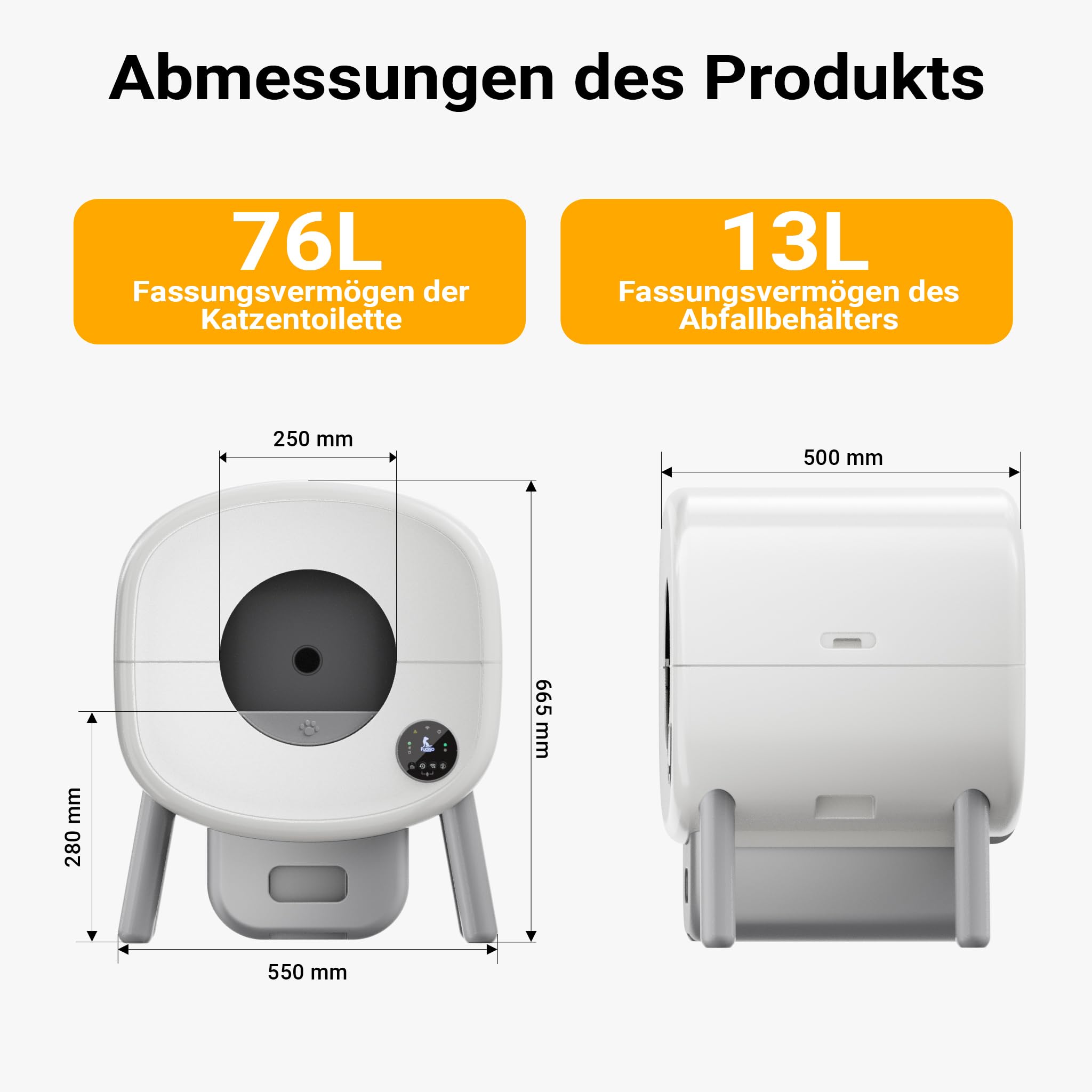 Fudajo Selbstreinigende Katzentoilette 76 L, Katzenklo automatisch 55 x 50 x 66,5 cm, elektrisches Katzen Klo mit App-Steuerung und USB-Anschluss