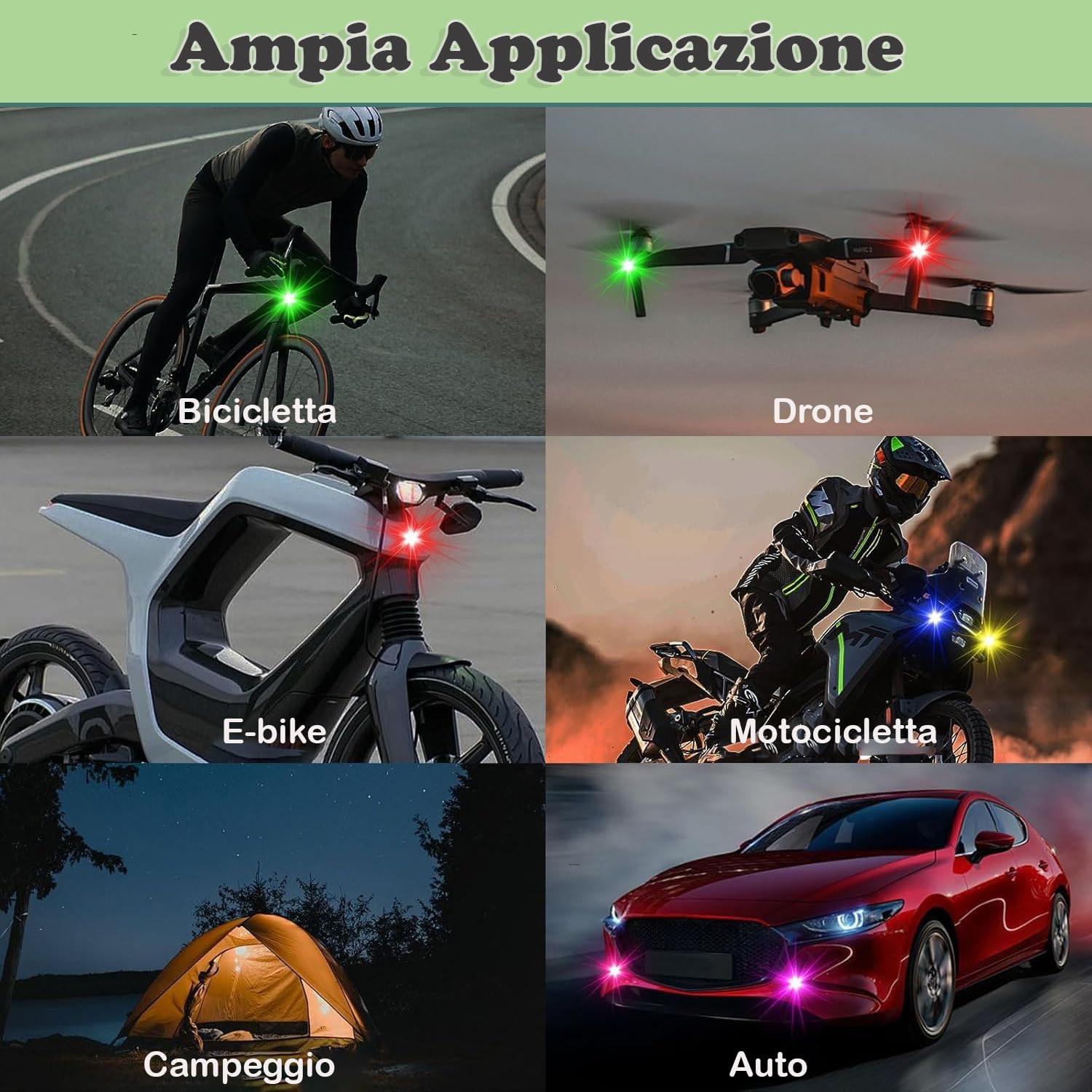 4 Luci Strobe LED Wireless con Telecomando - 7 Colori, Alta Luminosità, Ricaricabili USB, per Auto, Moto, Drone