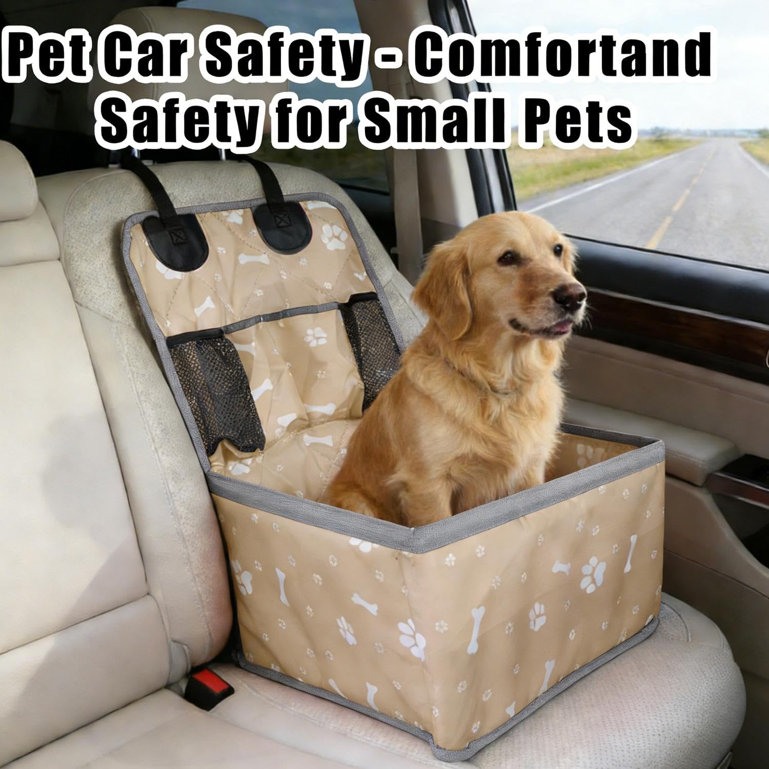 1 asiento de seguridad para mascotas con bolsillos de almacenamiento, a prueba de arañazos, duradero, asiento delantero de coche para pequeño a mediano, 37 x 55 cm (negro) — view 3