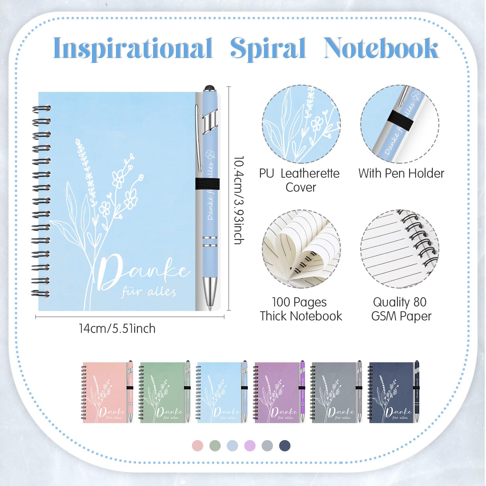 Sinmoe 6 Sets Dankeschön Geschenke für Kollegen 6 Spirale Notizblock, 6 Kugelschreiber mit Touchpen Abschiedsgeschenk für Kollegen Motivierendes Geschenkset für Weihnachten(Danke für Alles)