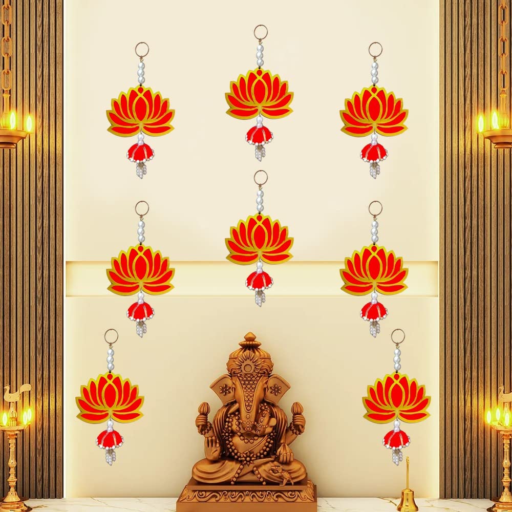 GIFT JAIPUR 8 Pc Red Lotus Moti Jhumka Gift Decorative Showpiece for Diwali Ganesh Chaturthi Pooja Home Wall Decor Temple Wedding Stage Decoration (B0C27VSRCZ) Amazon Price History, Amazon Price Tracker