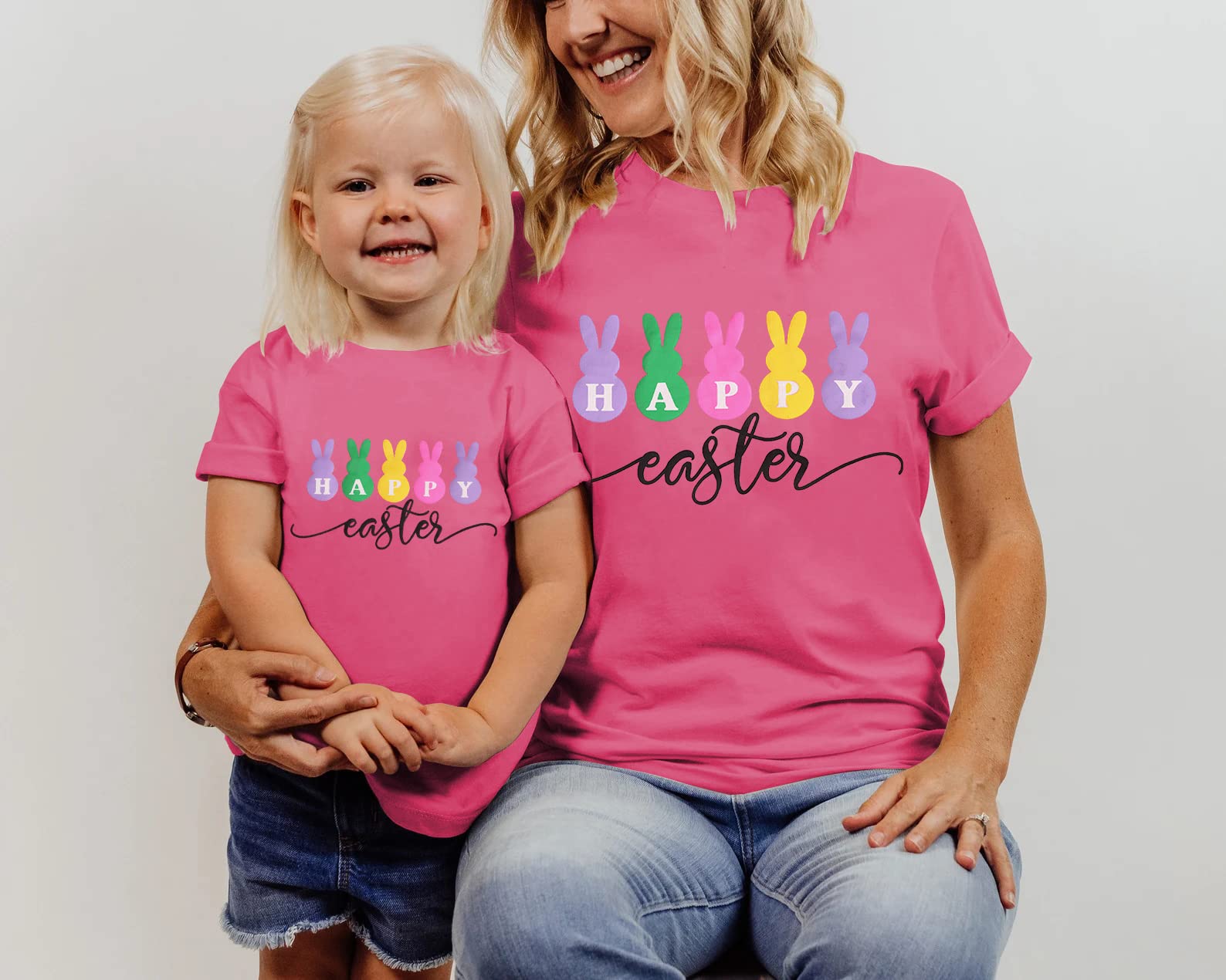 Happy Easter Shirts for Women Kids Bunny Family Matching Outfits Cute Toddler Boys Girls T-Shirt Short Sleeve (Pink, 4-5T)