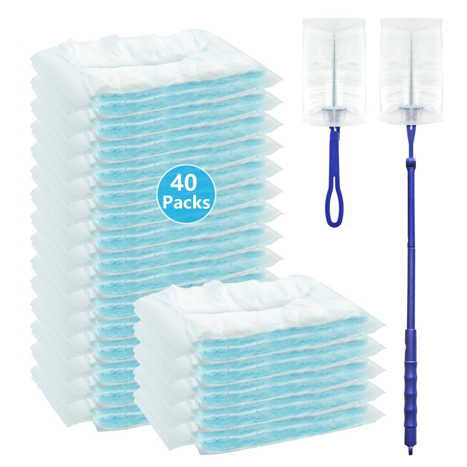 40 sztuk magnes na kurz do uzupełniania Swiffer Staubmagnet, miotełka do kurzu z 2 uchwytami do uzupełniania Swiffer Duster, szmatki jednorazowe antystatyczne do czyszczenia sierści zwierząt