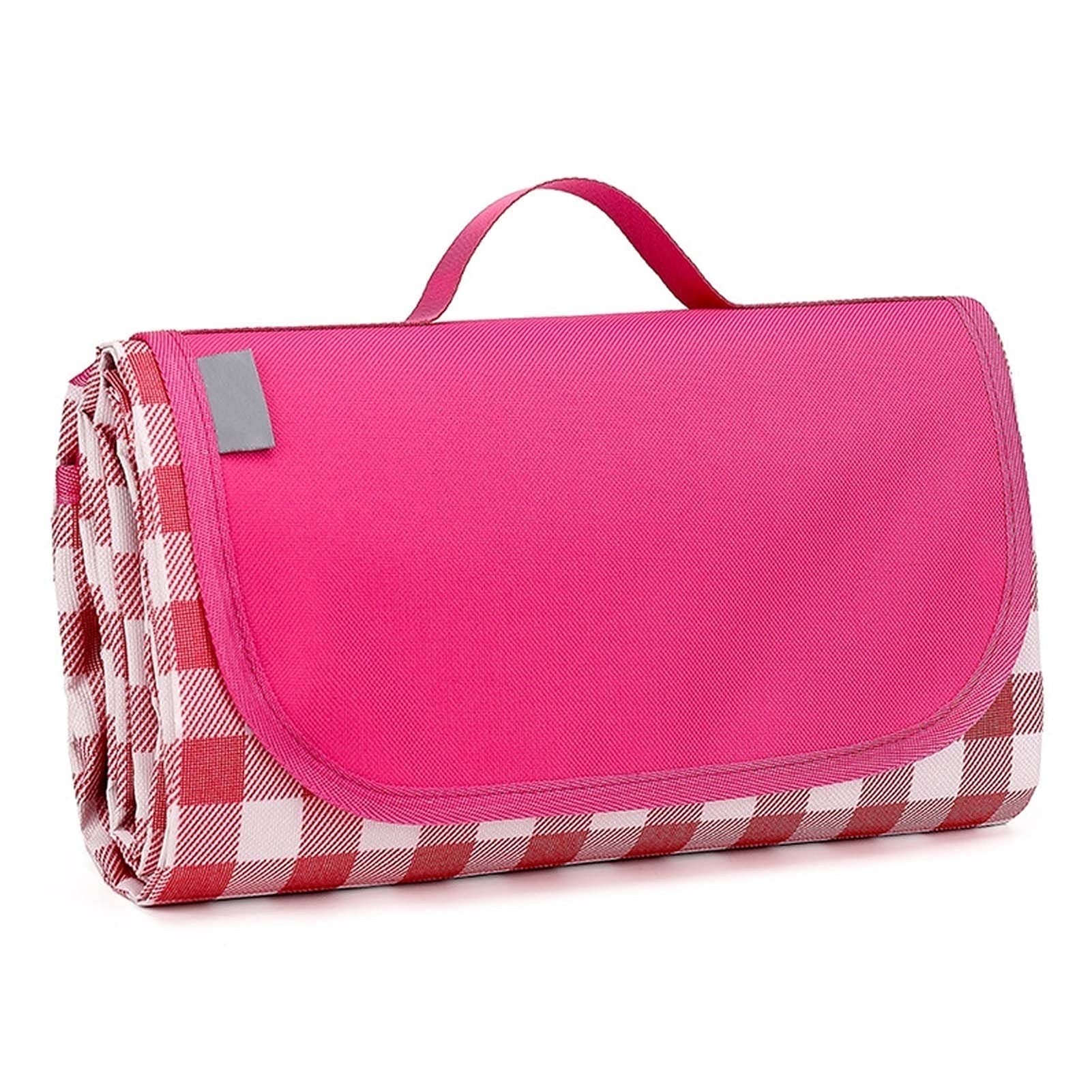 Couverture Tapis de Pique Nique, 200 x 200 cm Imperméable Pliable Nappe Picnic avec Poignée, Natte de Plage pour Camping Jardin Extérieur (Color : Pink Grid)