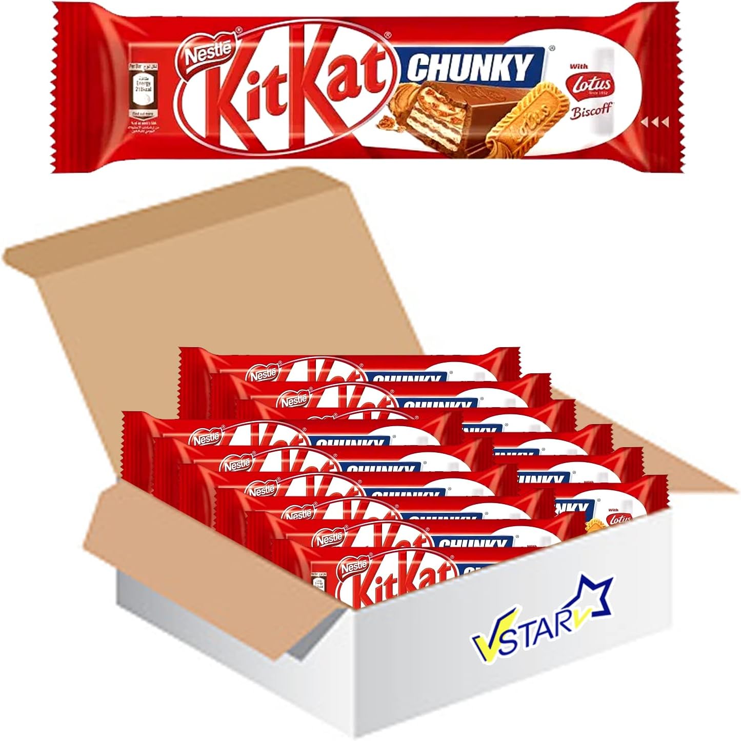 VSTAR All Chocolate Bars Collection (Kiit Kat Chunky Lotus Biscoff Milk Bar 42g, Half Box)