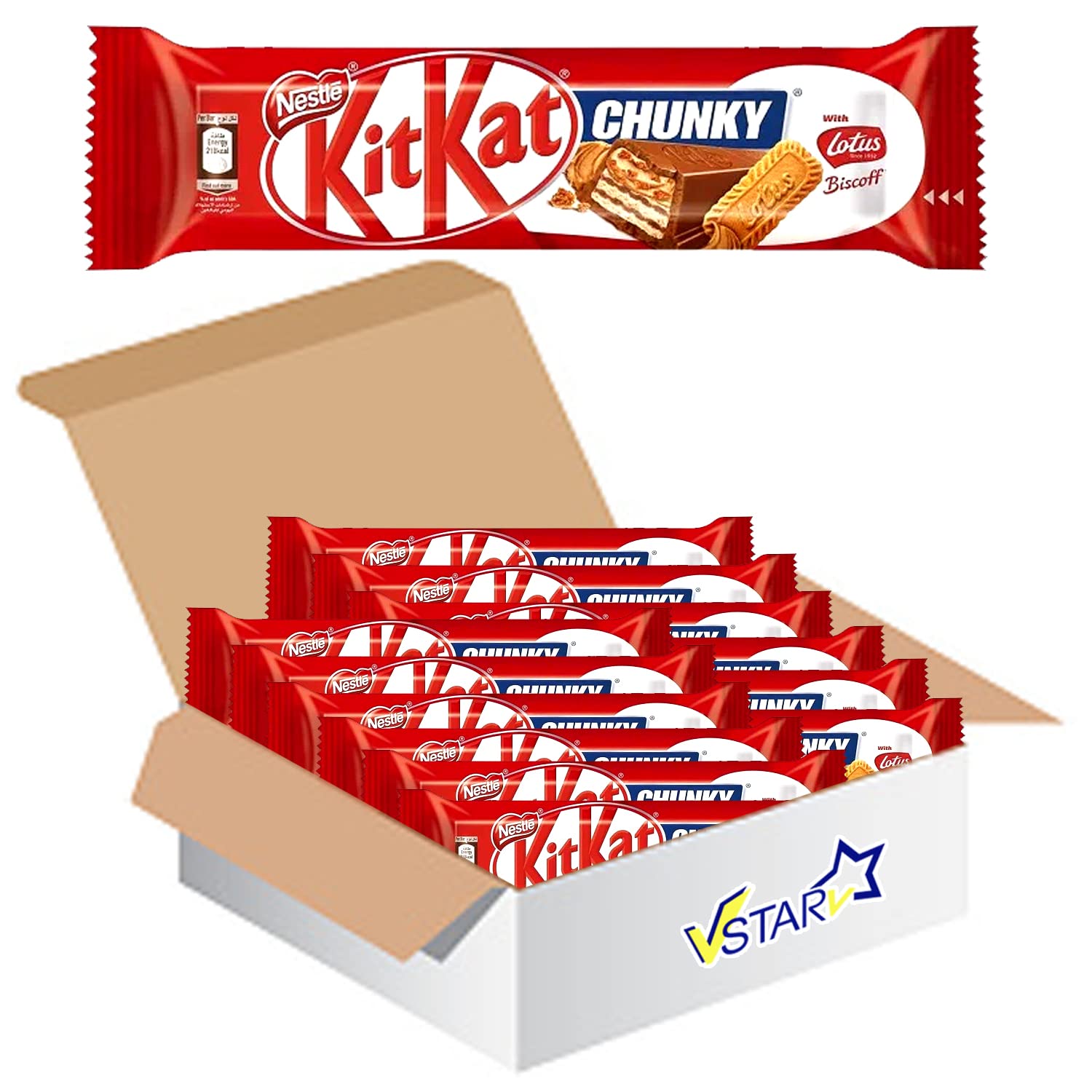 VSTAR All Chocolate Bars Collection (Kiit Kat Chunky Lotus Biscoff Milk Bar 42g, Half Box)