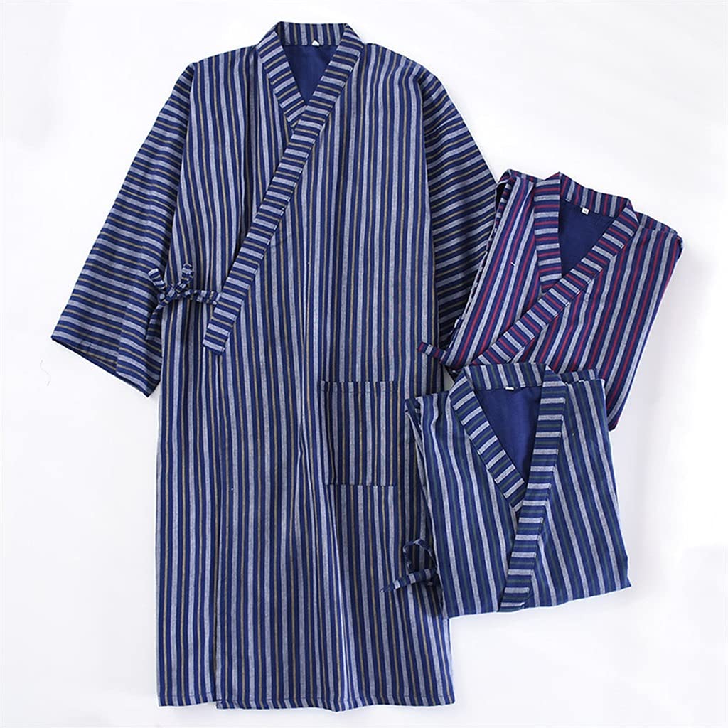 Peignoir Pyjama en Coton À Rayures Fines Et Respirant pour Peignoirs À Col en V Peignoirs De Maison Peignoirs De Maison(Argento,M)