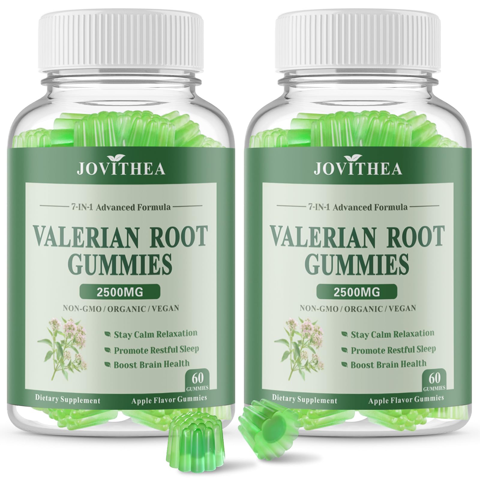 2 Pack Organic Valerian Root Gummies, Herbal Supplements for Calm & Relaxation, Natural Sleep Support for Adults & Kids, Melatonin Free, Vegan, Non-GMO, Gluten Free, Apple Flavor, 120 Count 60 Count (Pack of 2)