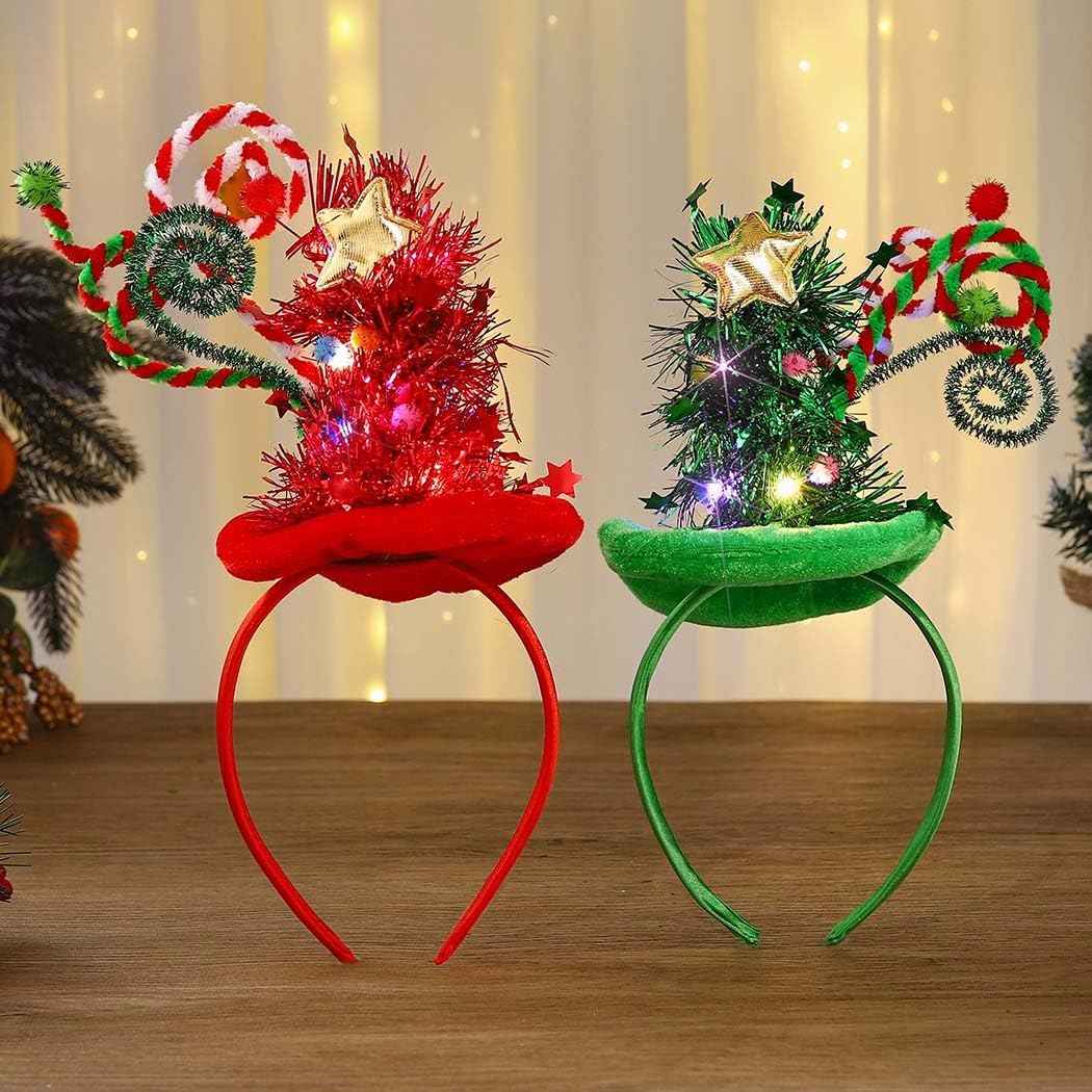 Yean Christmas Tree Headband Light Up Christmas Tree Tinsel
