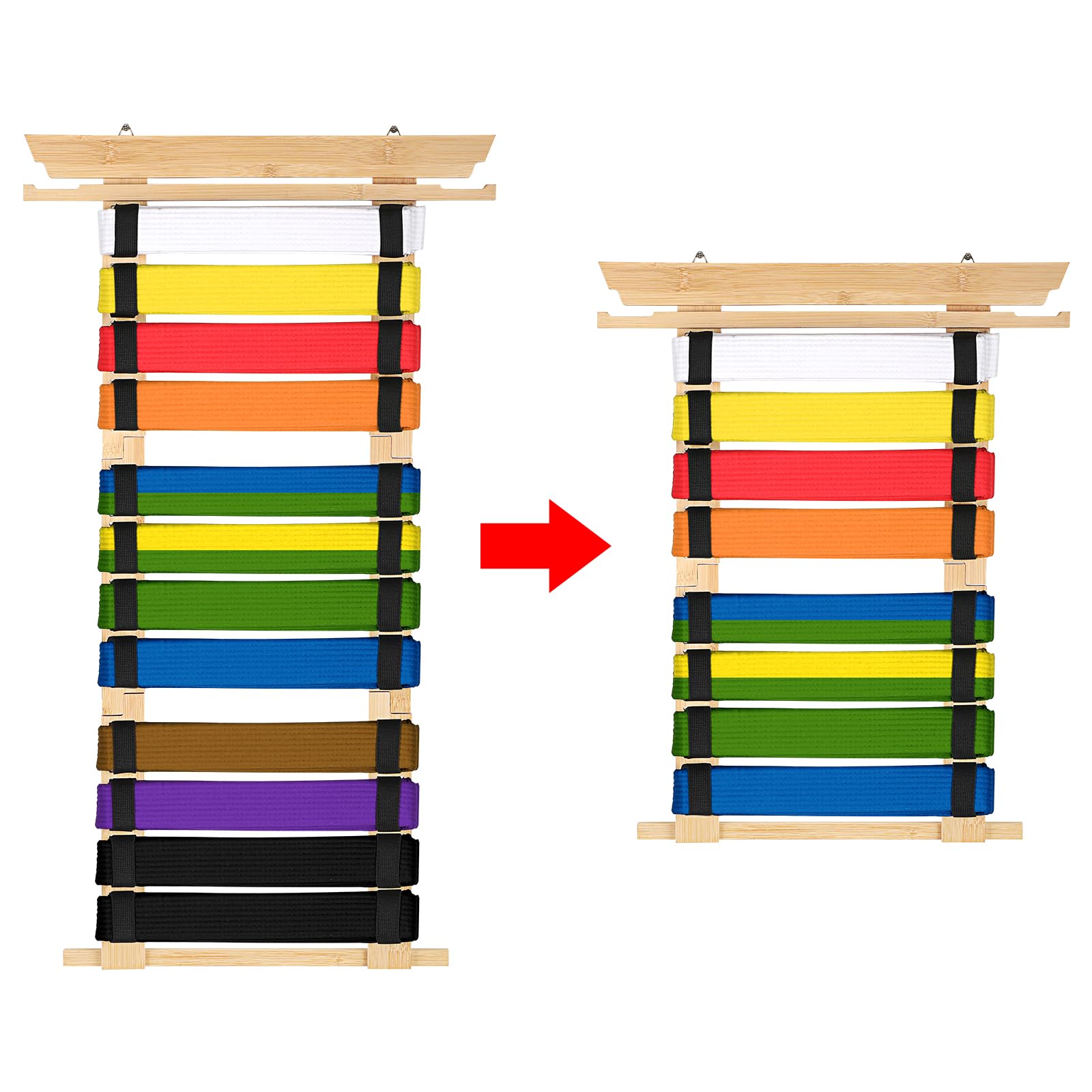 SUMNACON Soporte para cinturón de artes marciales para 12 cinturones de bambú, desmontable, soporte para cinturón de taekwondo, cinturón de montaje en pared, para medalla, cinturón de judo karate