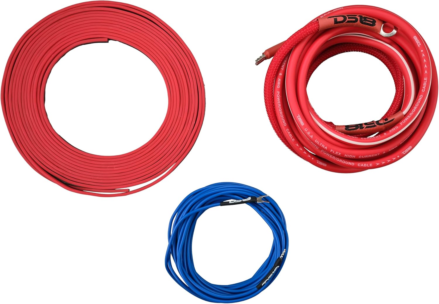 DS18 AKIT8.RD 8-GA Amplifier Installation Wiring Kit - Up to 840W Max, ANL Fuse Holder with 60A, Speaker & RCA Cables, CCA Amplifier Wiring Kit, Ultra Flex Wire, Amp Wire Kit 8 Gauge - Red