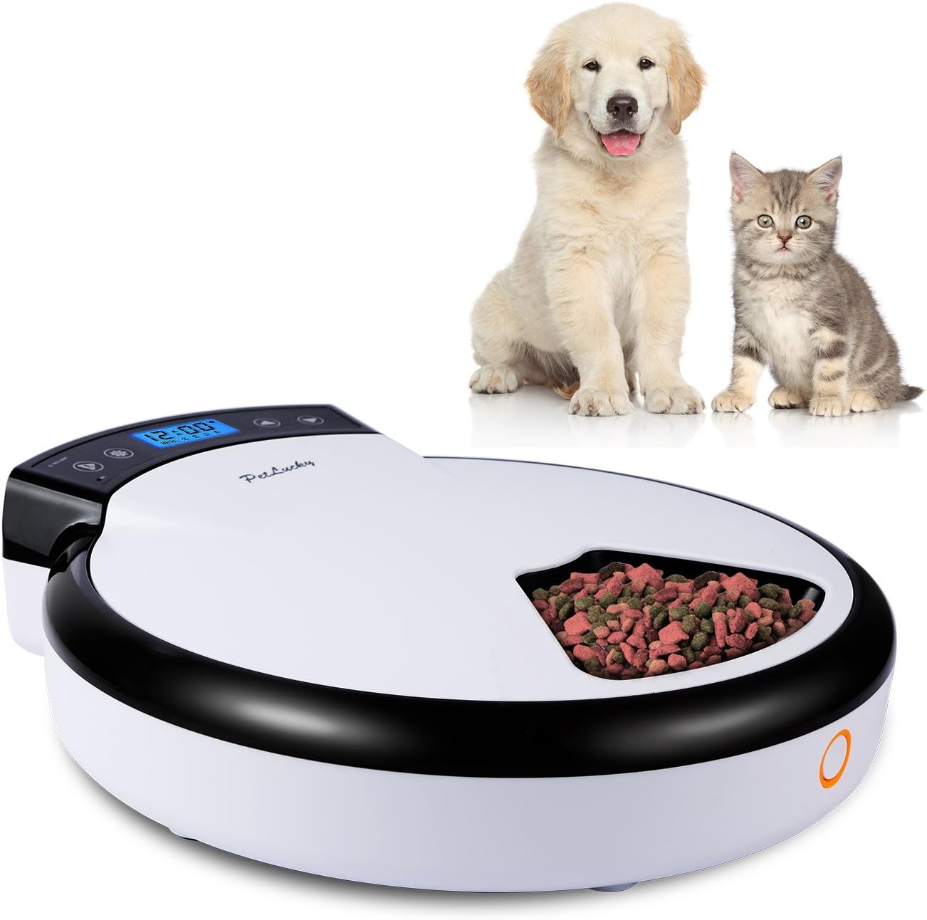Petlucky Automatic Pet Feeder for Dogs and Cats with Voice Reminding,5-Meal,Dry &Wet Food,LCD Display,Healthier, 240ml x 5