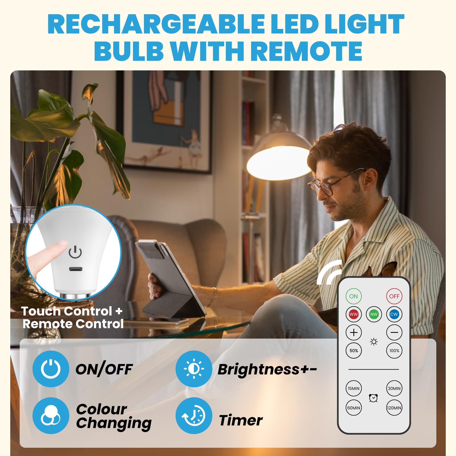 TobeBright E27 Rechargeable Light Bulb with Remote - Image 3