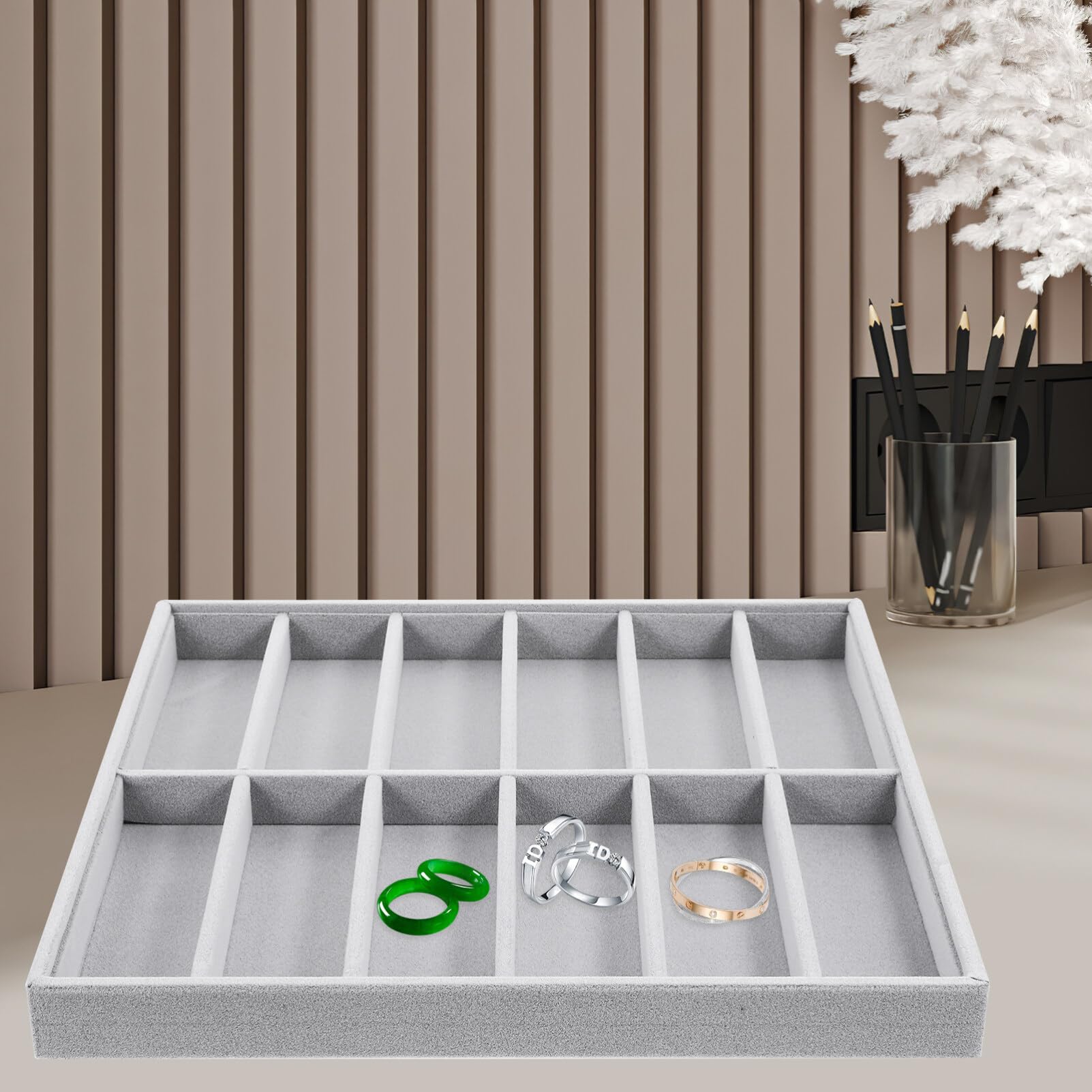 HOMSFOU Organisateur de Lunettes en Tissu Doux 12 Compartiments Réguliers, Boîte de Rangement Décorative pour Accessoires et Bijoux, pour Exposer la Maison