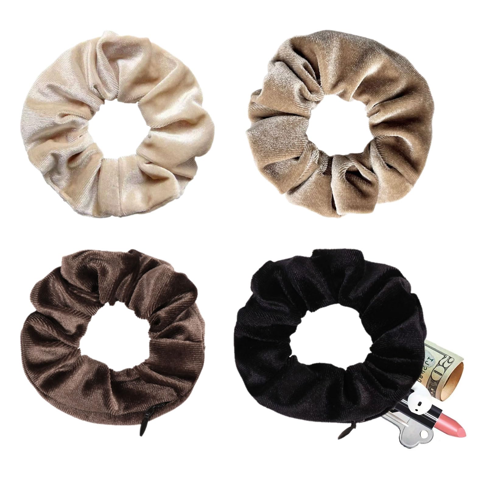 Xanthelle Hair Tie with Zipper, Travel Gadget & Holiday Essential for Women Velvet Scrunchie with Secret Pocket for Beach & Valuables