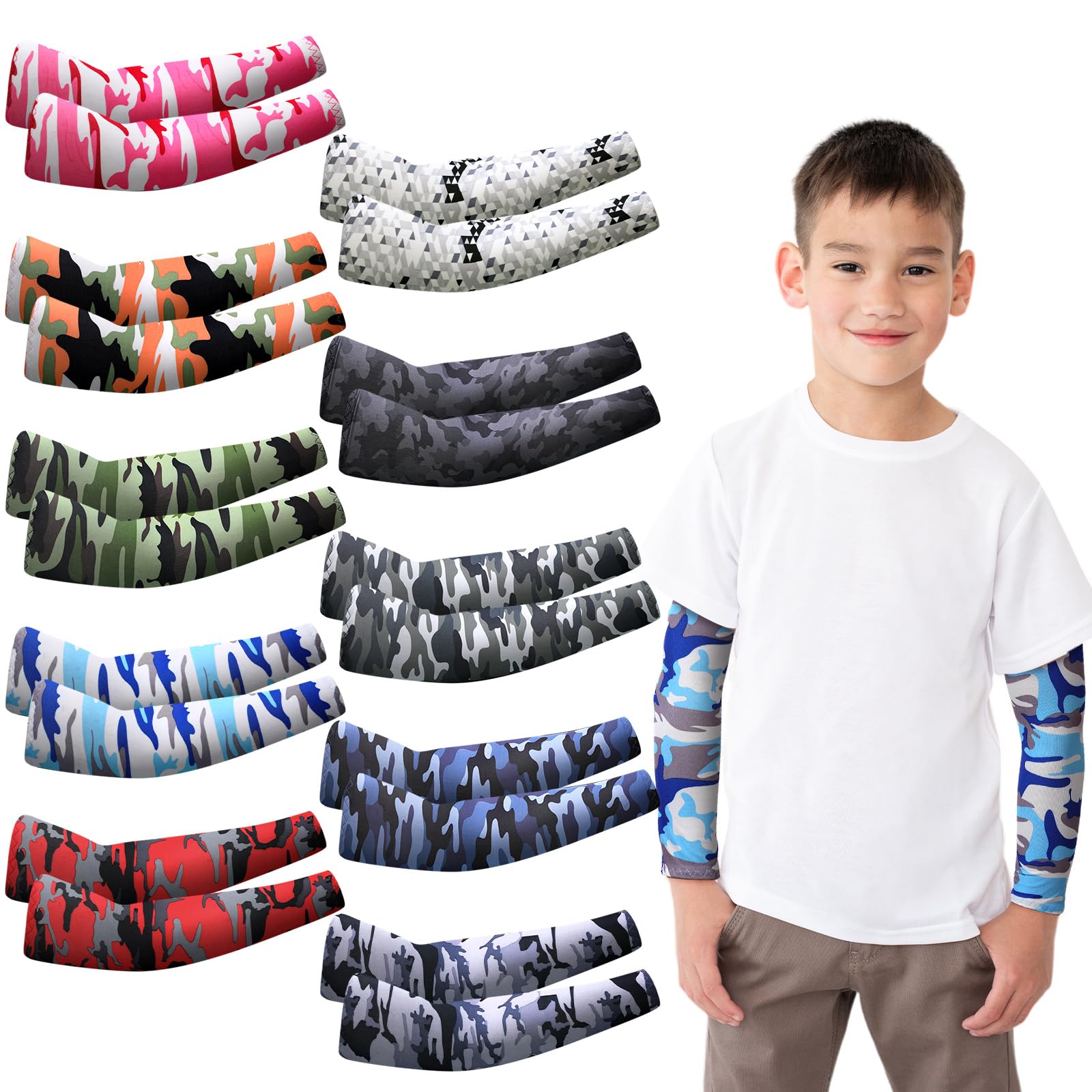 Xuhal 10 Pairs Arm Sleeves for Kids Youth Basketball Football Baseball UV Sun Protection Sports Compression Arm Cover