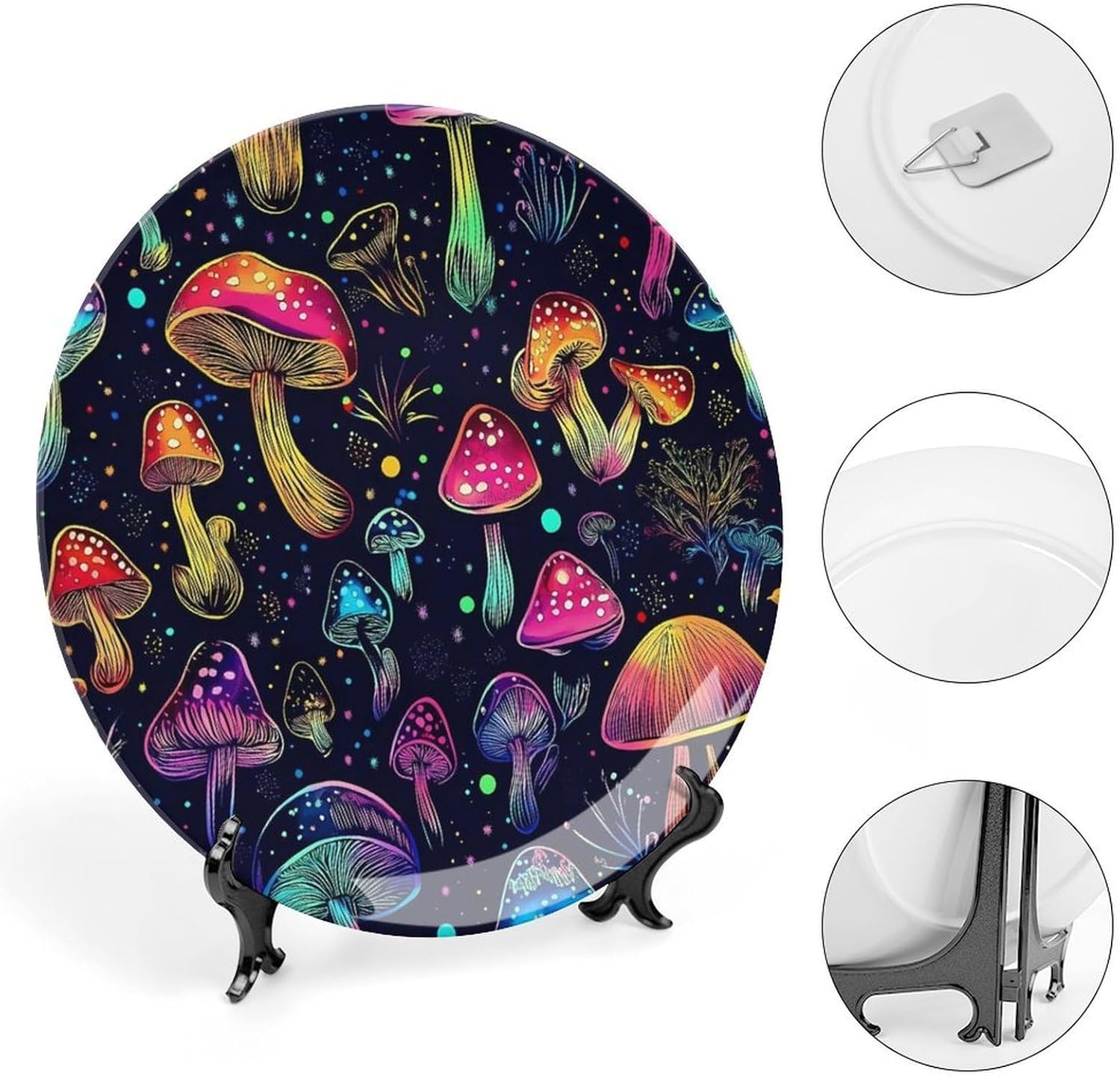 Trippy Magic Mushroom Bone China Decorative Plate with Stand Home Dessert Plates Gift for Men Women 6inch