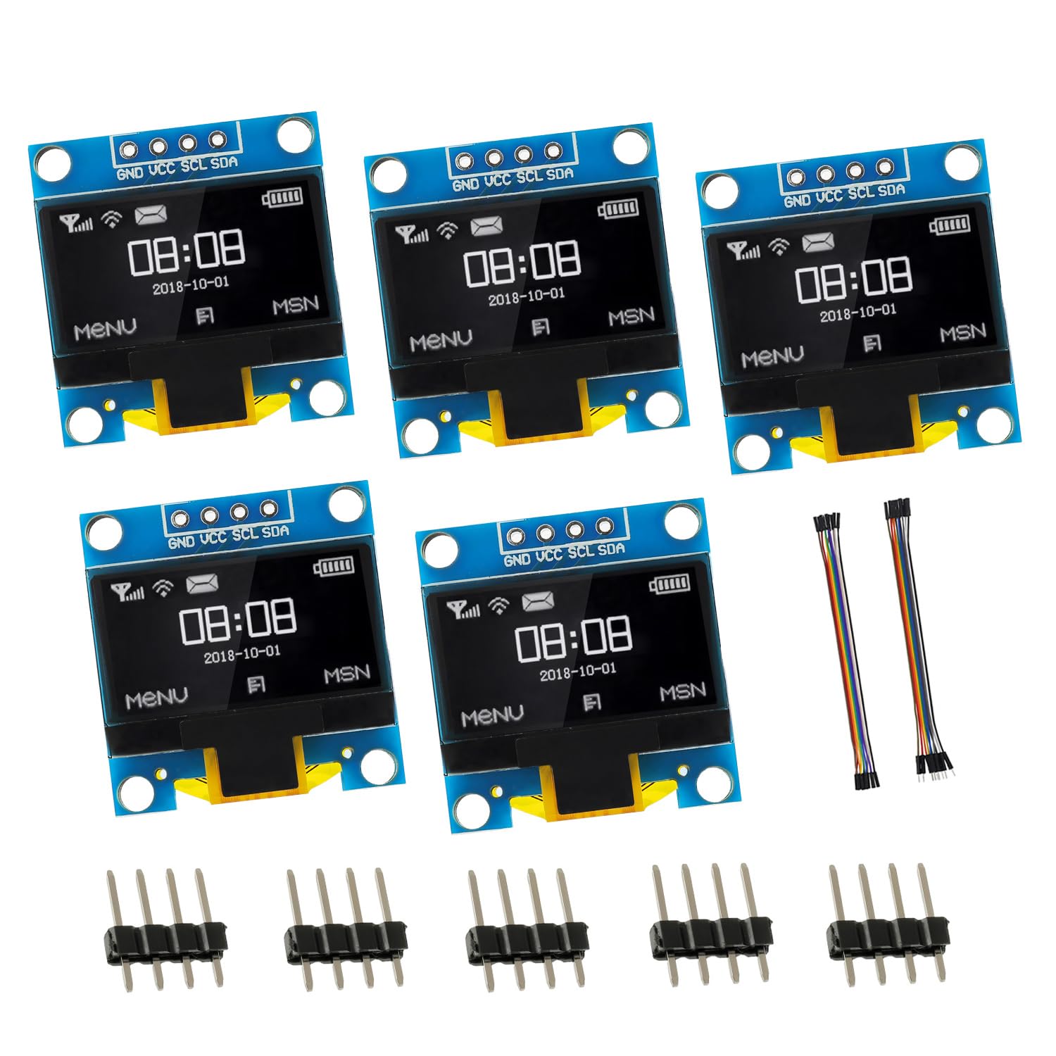 EPLZON 5 Pack 0.96 inch OLED IIC Display Module 128x64 Pixel Mini Self-Luminous Display Screen Board for Arduino Projects Raspberry Pi with Wire(White