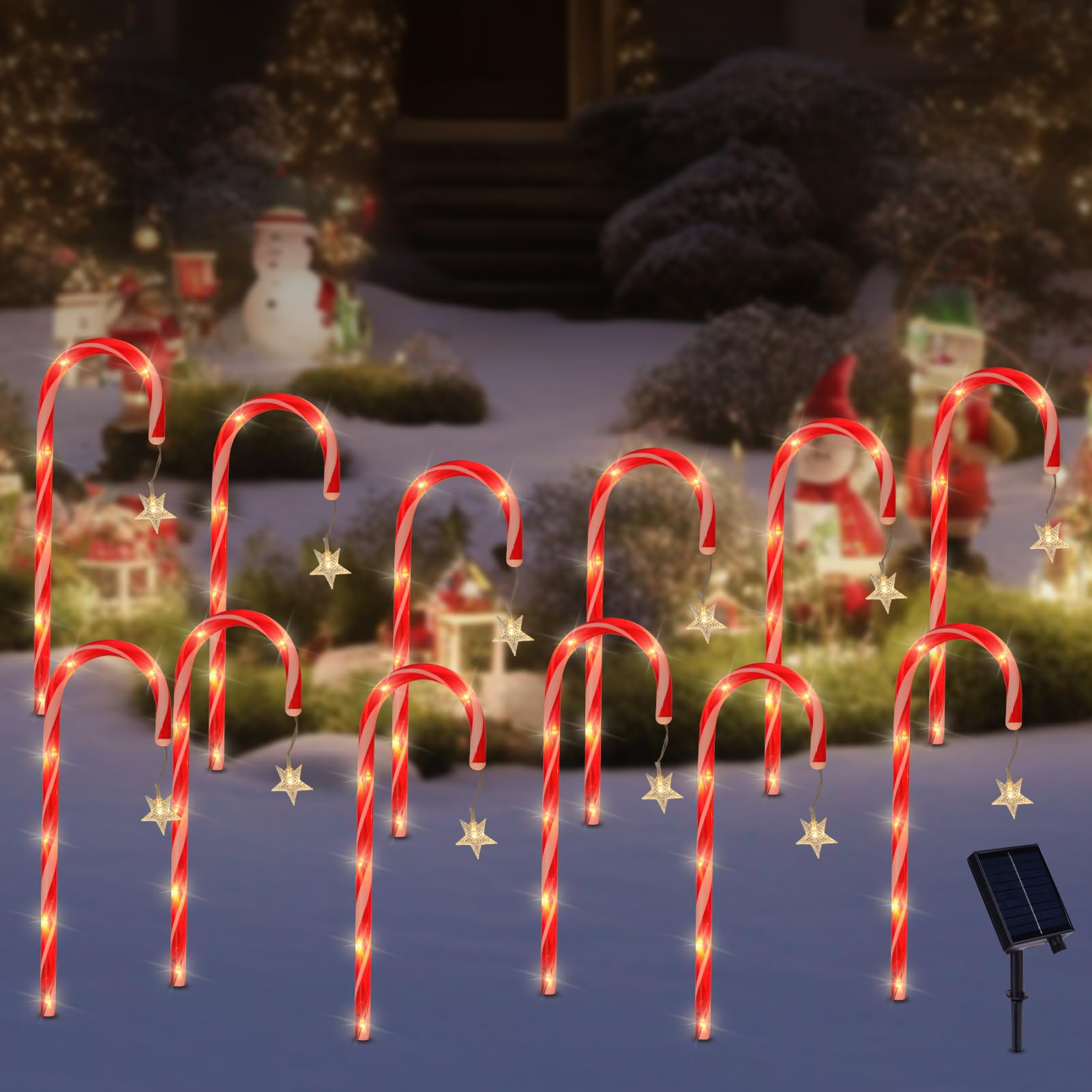 Meonum 10 Luci Natalizie A Bastoncino Di Zucchero Per Esterni – 20 LED Cadauna, 8 Modalità, Timer – 42 Cm