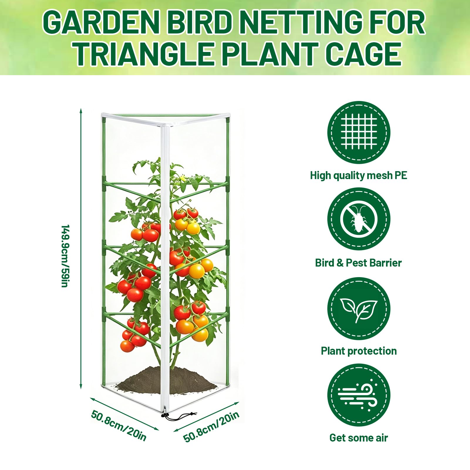 Pflanzenschutznetz für Tomaten & Pflanzen Vogelsicher 150 x 46 cm mit Reißverschluss & Zugband Garten Pflanzenschutz 2 Stück