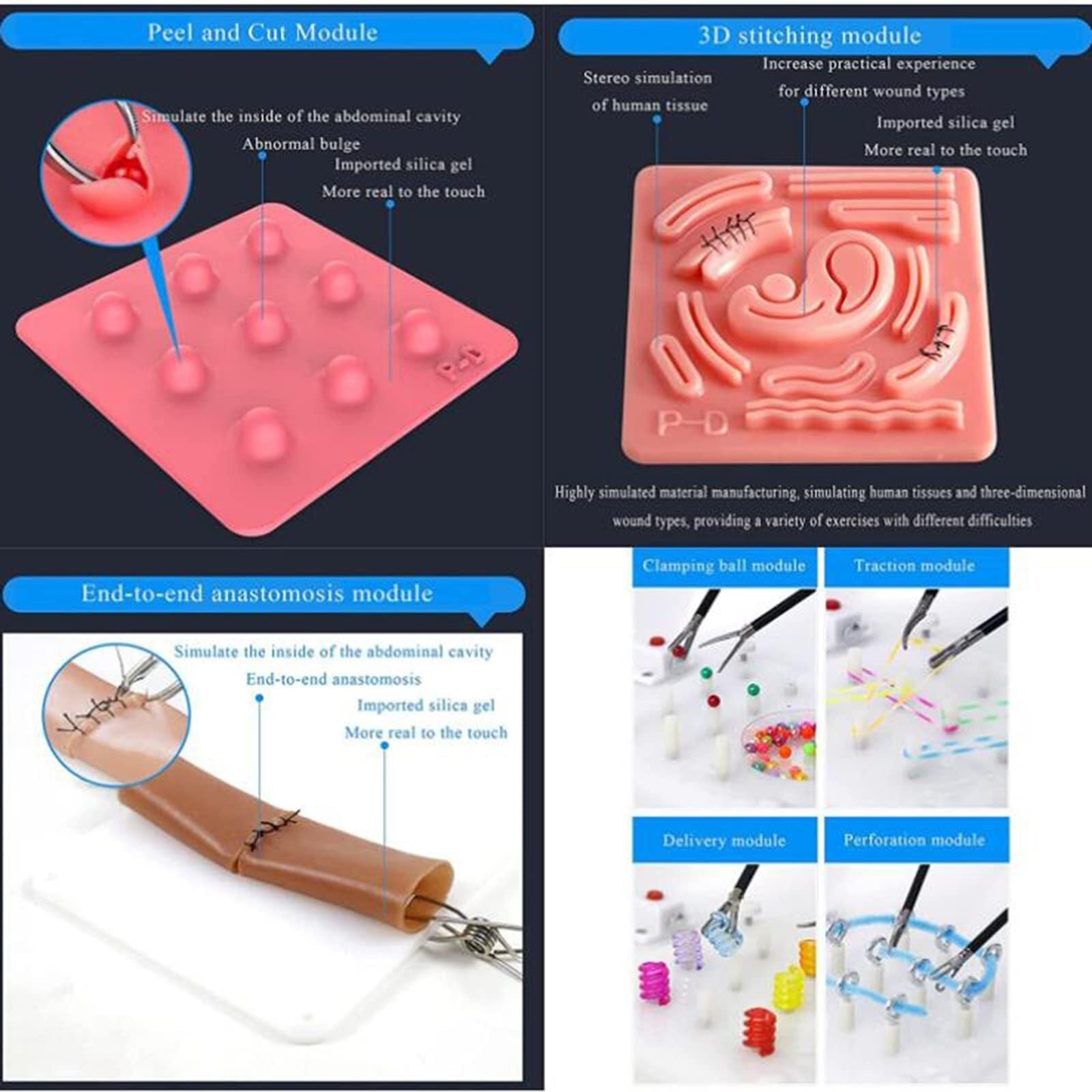 Coffret de formation à la chirurgie laparoscopique, 4 instruments chirurgicaux, 6 modules de formation, caméra droite, accessoires, faible encombrement, facile à transporter