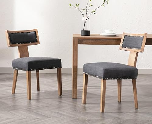 Miniatura 37 de EALSON Juego de 2 sillas de comedor modernas de mediados de siglo, sillas de cocina tapizadas de lino, sillas de comedor de granja, sillas Nailhead