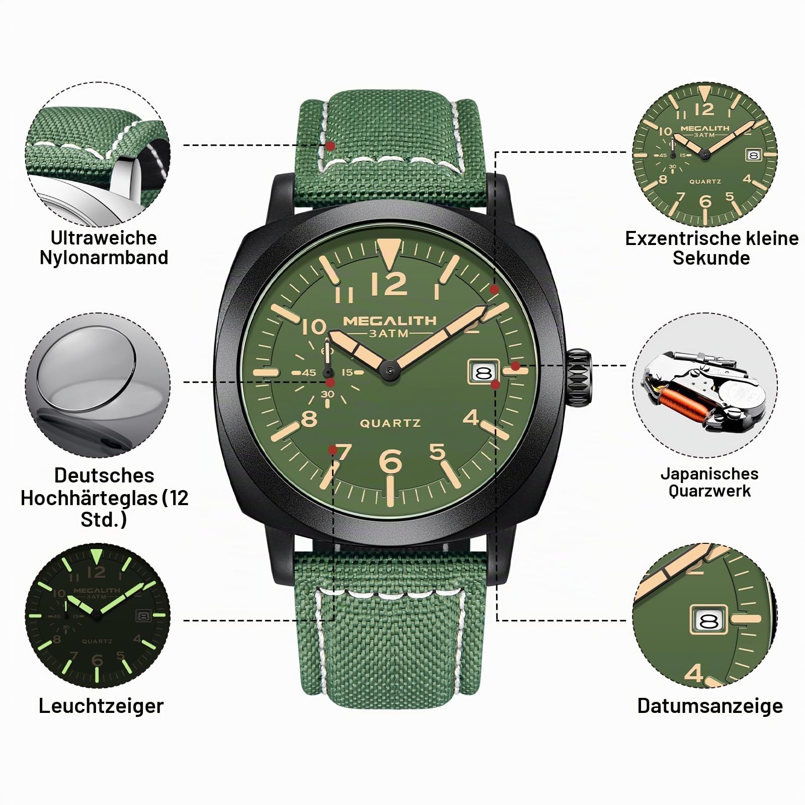 MEGALITH Herren Uhr Wasserdicht Armbanduhr: Sport Militär Großes Zifferblatt Männeruhr - Analog Quarz Mode Business Geschenke für Männer