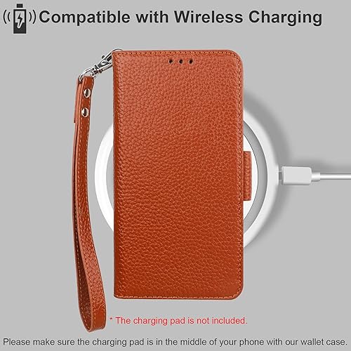 Miniatura 7 de Bocasal Funda tipo cartera para iPhone 11, soporte de piel auténtica, carga inalámbrica, bloqueo RFID, ranuras para tarjetas, funda plegable con