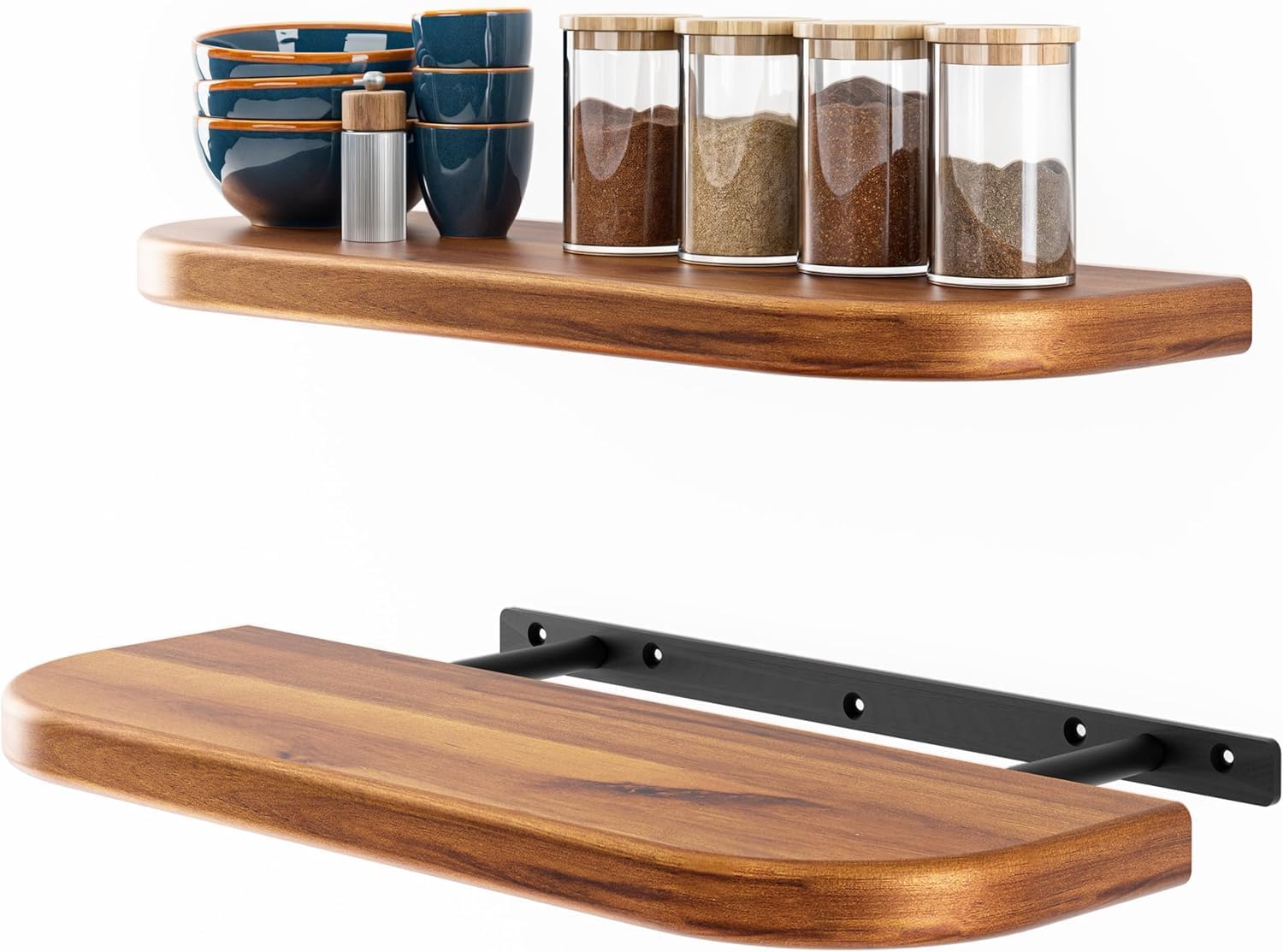 BATODA 36" Acacia Wood Floating Shelves Wall Mounted (Round