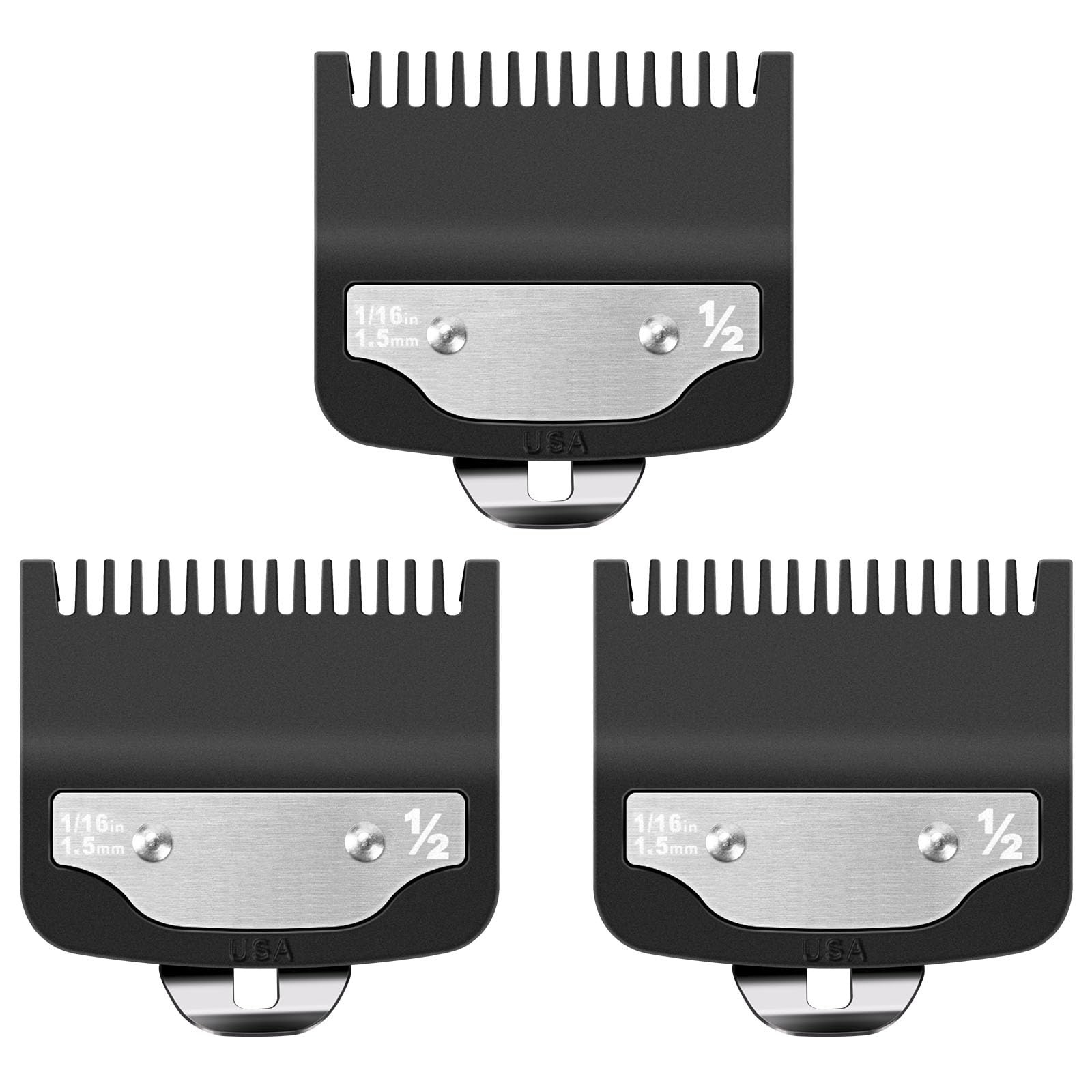 Replacement for Wahl Clipper Guards Set, Compatible with Wahl 1/2 Clipper Guard, 1/16"1.5mm Metal Hair Clipper Guards Set for Professional Stylists and Barbers(3 pack)