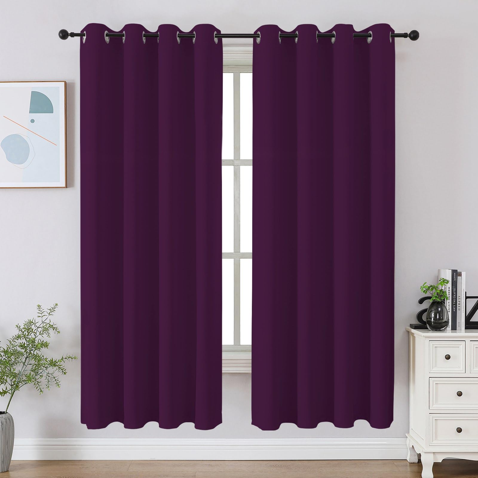 CUCRAF Purple Blackout Curtains 63 inch Length 2 Panels Set, Room Darkening Drapes for Living Room Bedroom, Thermal Insulated Light Blocking Grommet