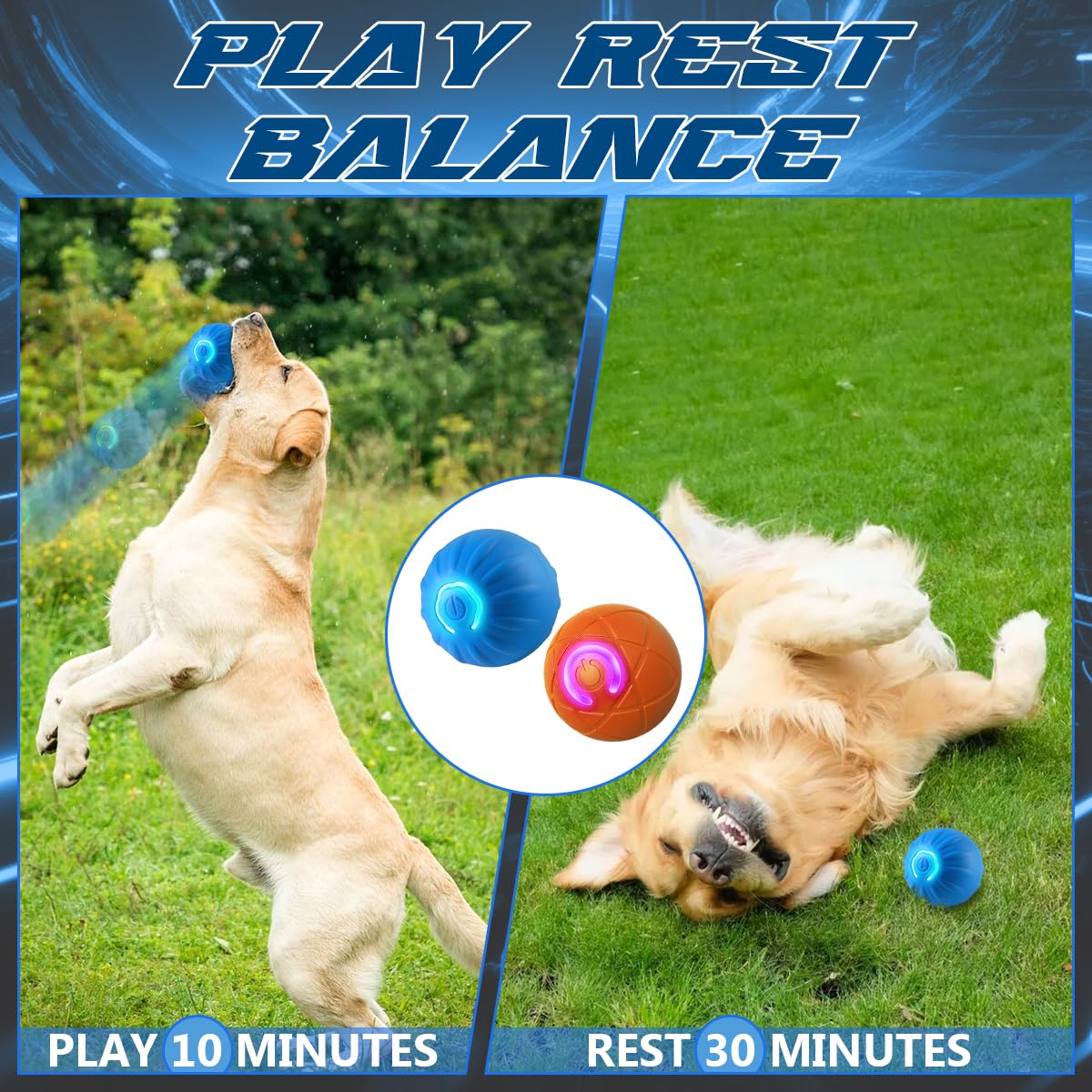 WLLEADG Shaky Ball Toy - Interactive, Vibrating Ball for Small, Medium & Large Dogs - USB Rechargeable (Blue)