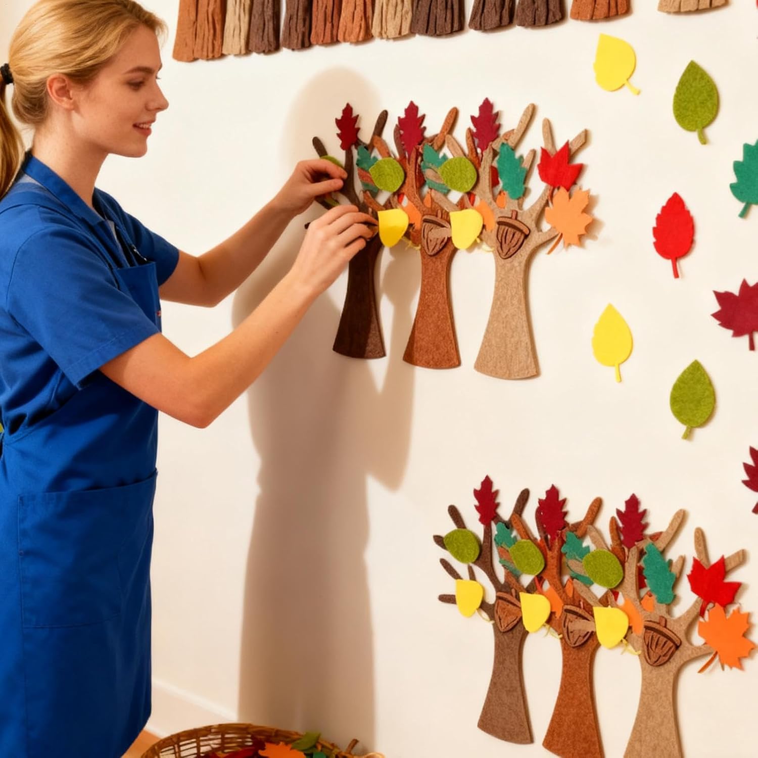 Maple Leaves - 96 Pieces Maple Leaaves Ornaments Felt Board | DIY Felt Craft Kit For Thanksgiving Tree Decorations, Autumn Leaves Set For Kids, Adults, Beginners, Home, Classroom, Office, Door, Wall