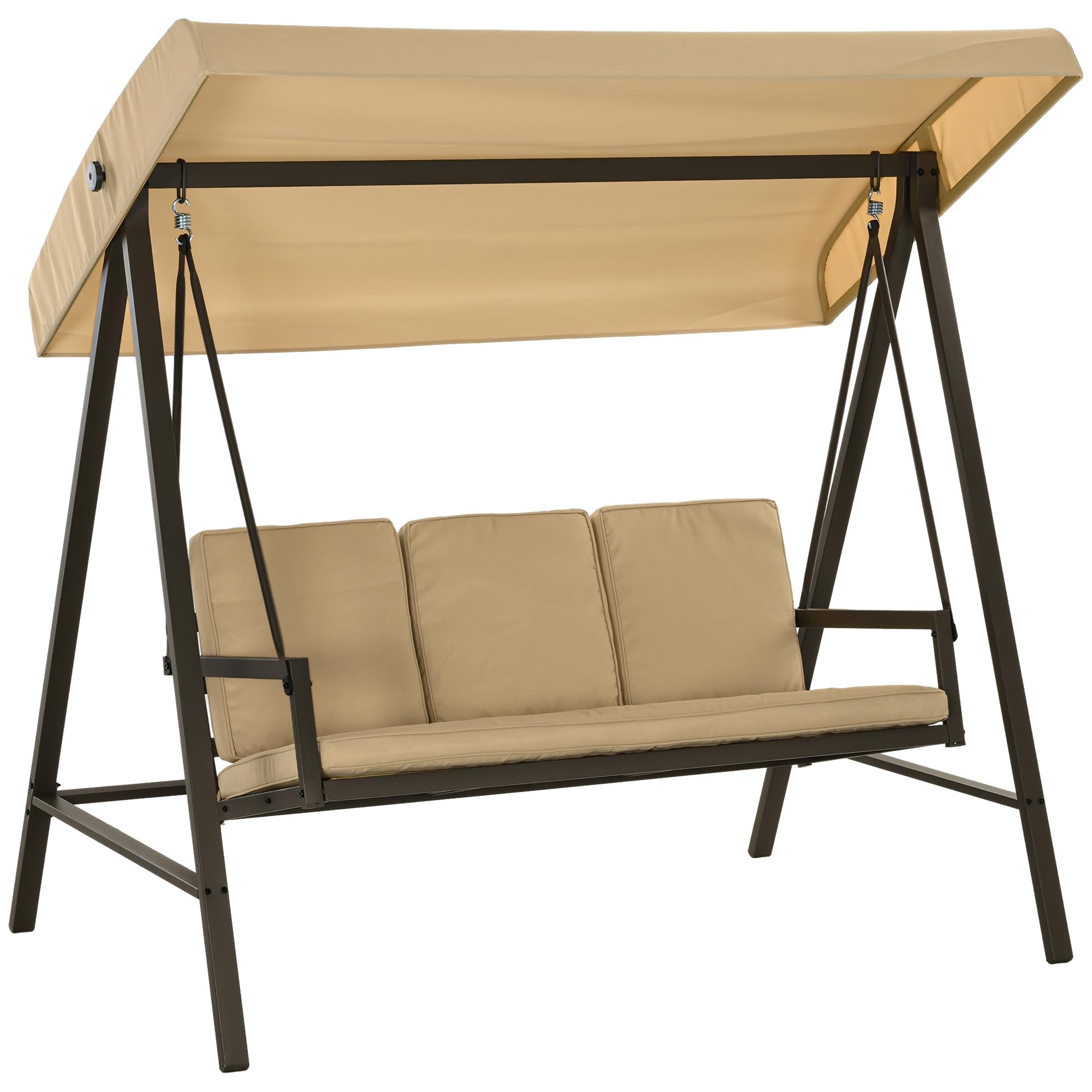 Outsunny Columpio de Jardín de 3 Plazas Balancín Exterior Jardín con Toldo Ajustable Cojines Extraíbles y Estructura de Acero Carga 360 kg 200x125x175 cm Beige