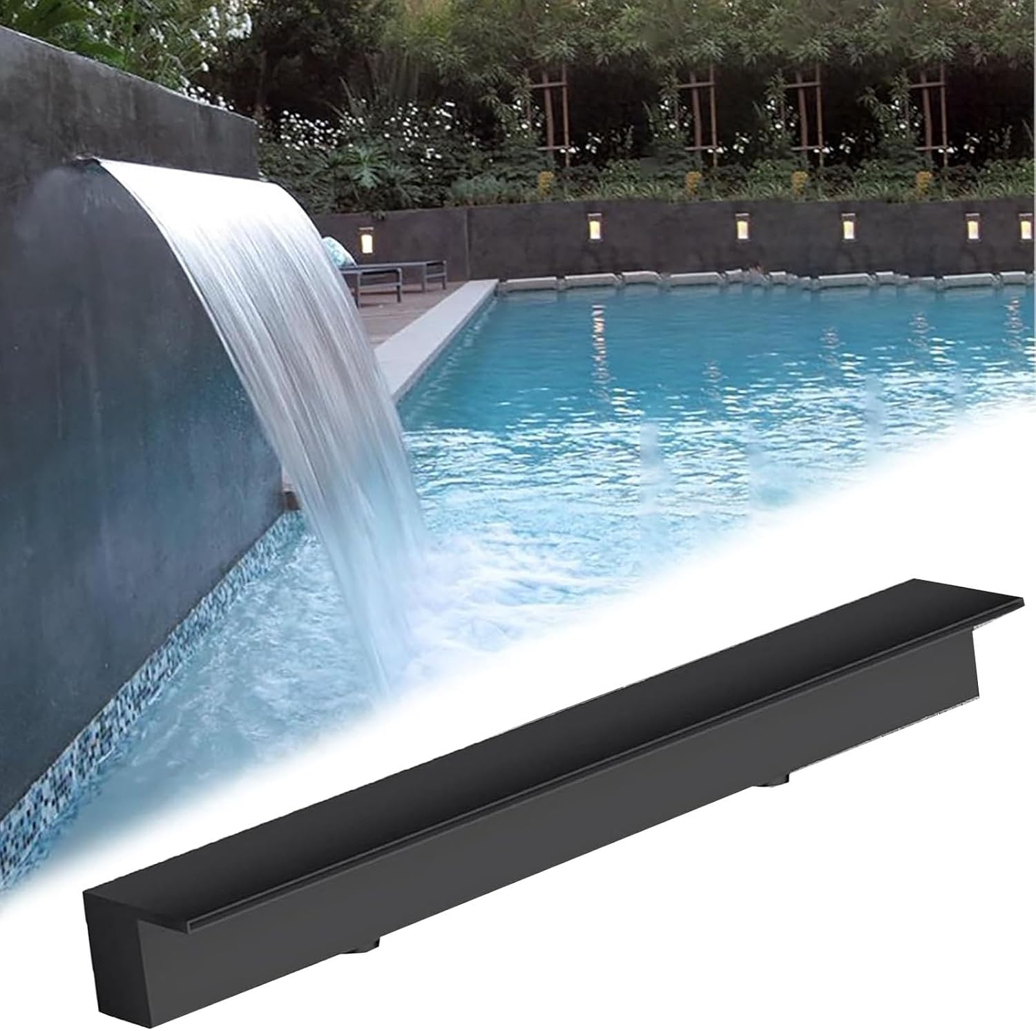Stainless Steel Pool Waterfall Spillway with Pipe Connector Kits for Indoor/Outdoor Decorative Water Feature for Gardens and Patios