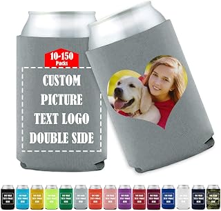 10-150Pcs Custom Soda Beer Can Cooler Sleeves Bulk Personalized Insulated Beverage Bottle Holder with Logo Image Text for Wedding Birthday Fishing Picnics Party, Grey