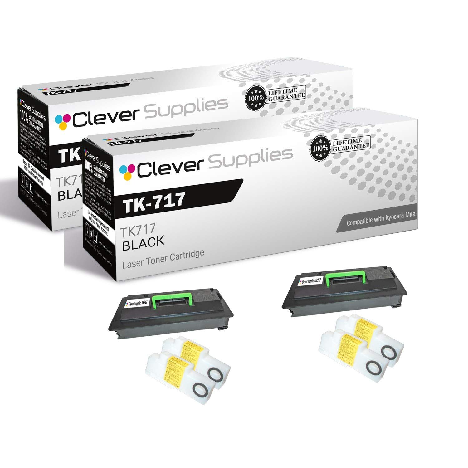 Clever Supplies CS Compatible Toner Cartridge Replacement for Kyocera Mita TK-717 TK717 Black KM Series KM-3050 KM-4050 KM-5050 Laser Printer NEC IT5050 TASKalfa 420i 520i Toner Cartridge 2 Pack