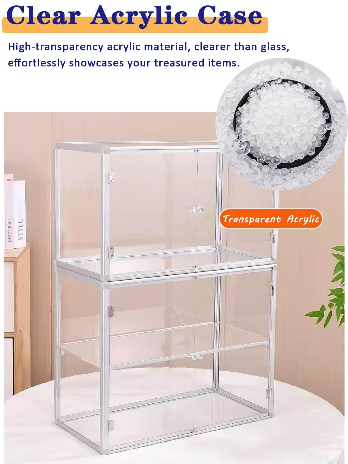 Vetrinetta Espositiva Espositore in Acrilico Extra Large per Figure, Espositore Magnetico Largo 40-80 cm con Doppie Ante, Vetrina Apribile con Struttura in Metallo(70x40x40cm(28x16x16in))