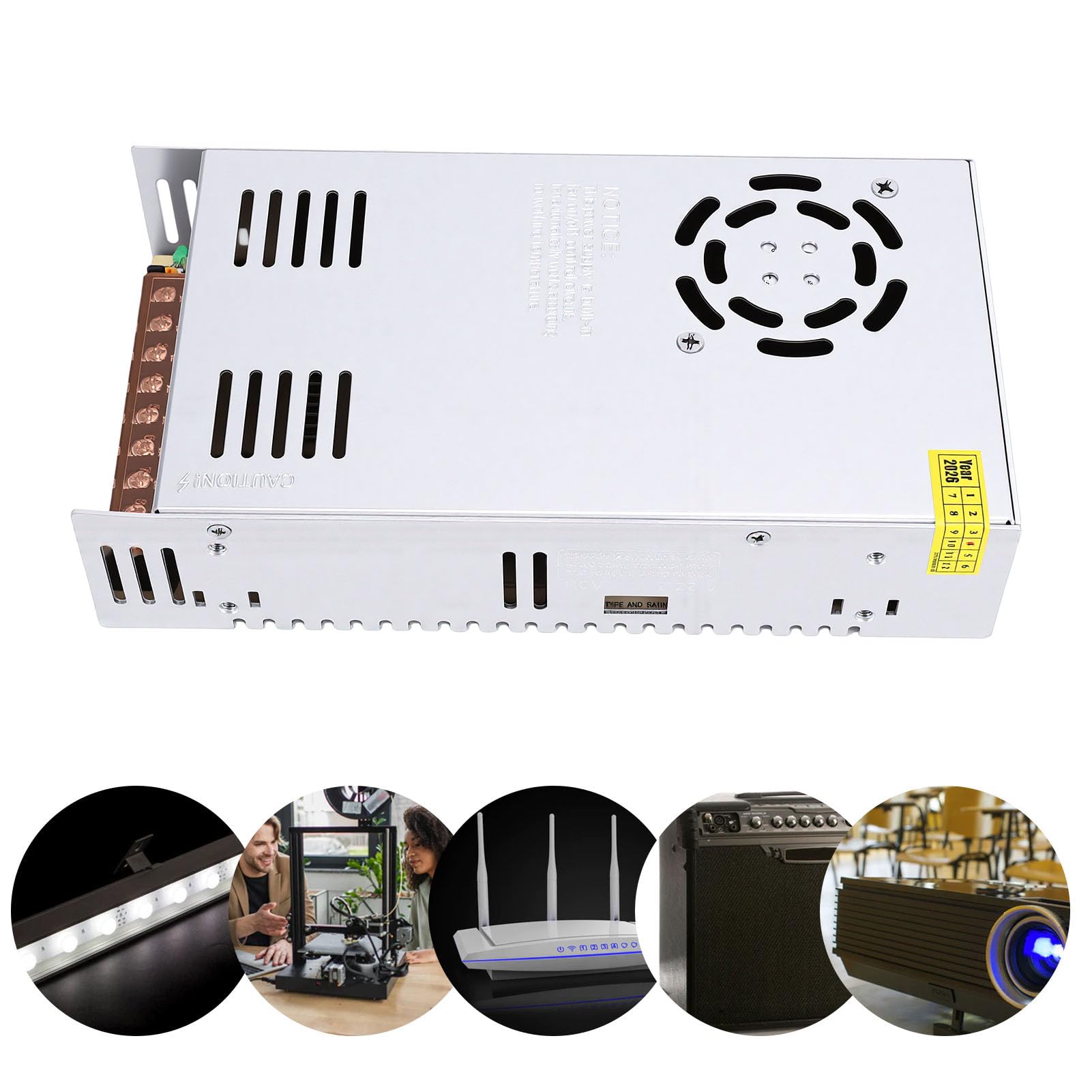 ViaGasaFamido 5V 60A Zasilacz Impulsowy 110V 220V AC do DC 300W | Adapter do Taśmy LED CCTV, Wyjście DC, Wiele zabezpieczeń, Aluminiowa Obudowa do Odprowadzania Ciepła, 24-godzinna Praca