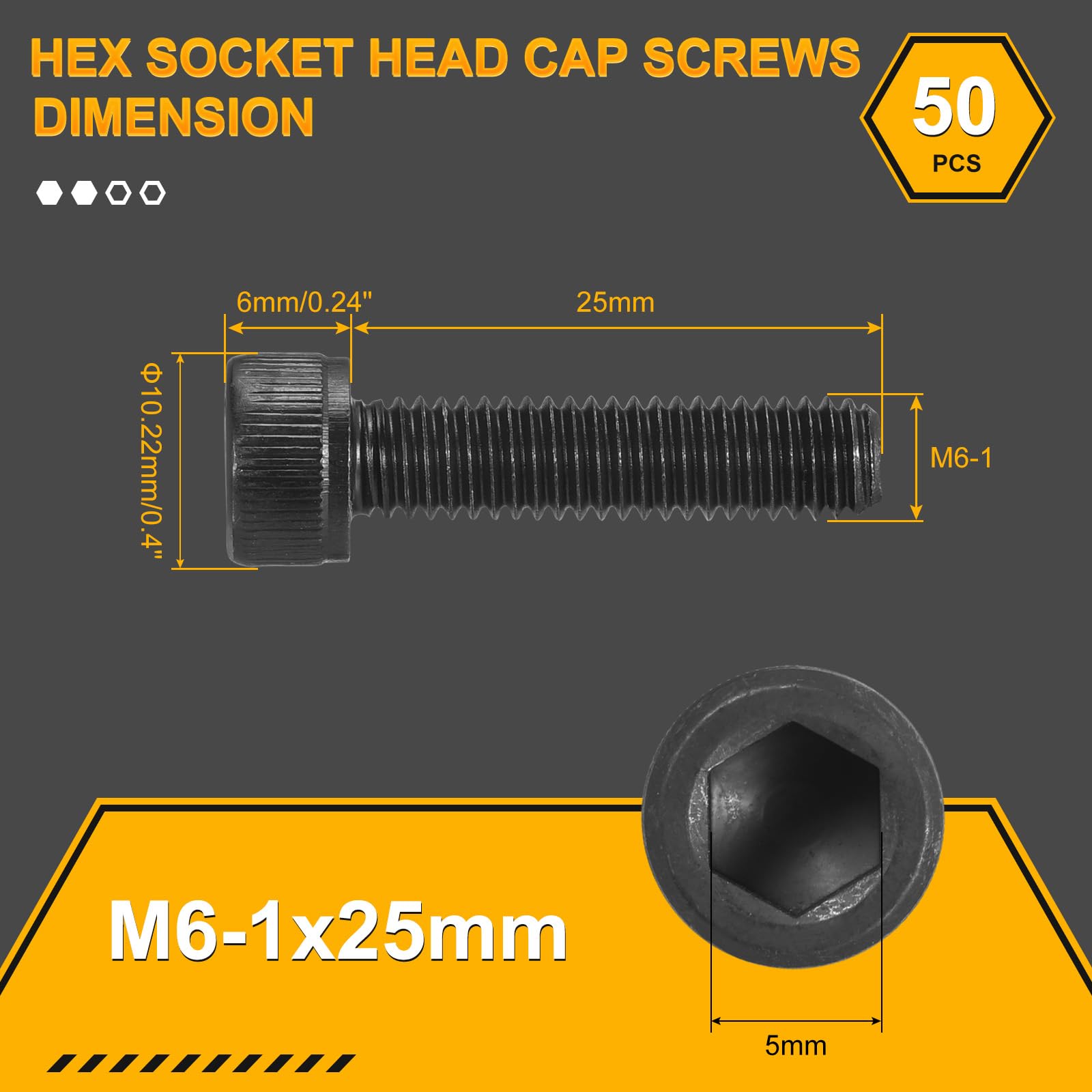 DTGN M6-1x25 Socket Head Cap Screws Bolts, 50Pack, Good for Road Bicycle Mountain Bike, Auto, Motorcycle - Image 2
