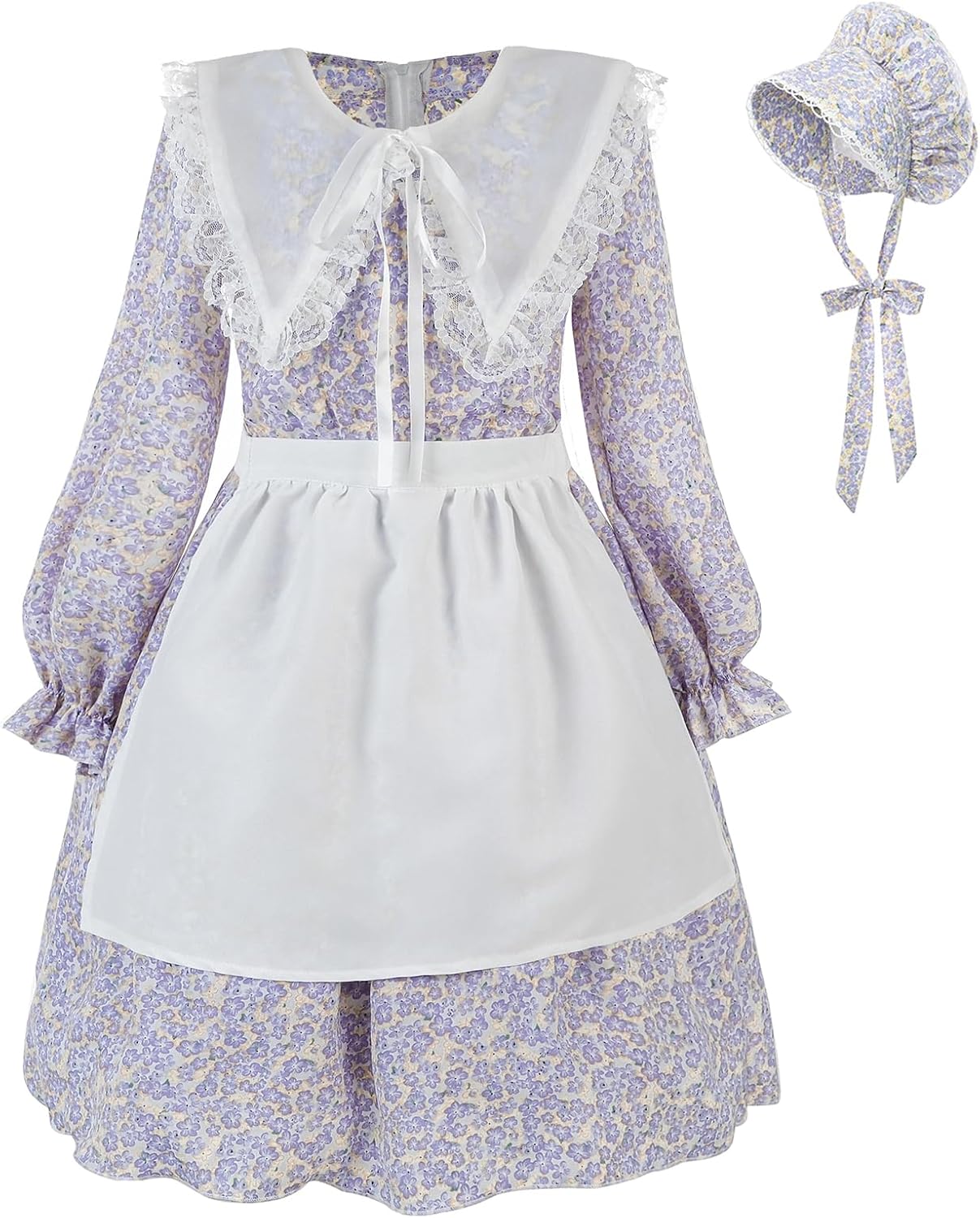 NSPSTT Girl Pioneer Costume Prairie Dresses for Girls Floral Colonial Dress Girl 1800s Dress