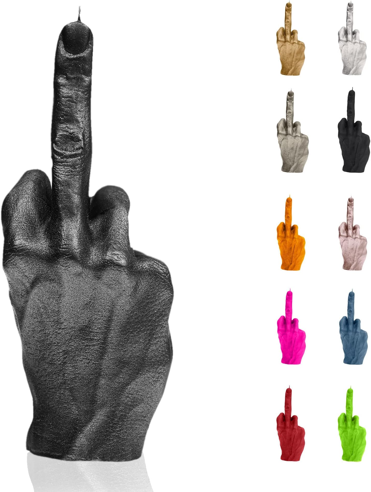 Candellana Middle Finger Candle | FCK | Height: 20 cm | Black Metallic | Burning time 30h | Real Hand Size | Handmade in EU
